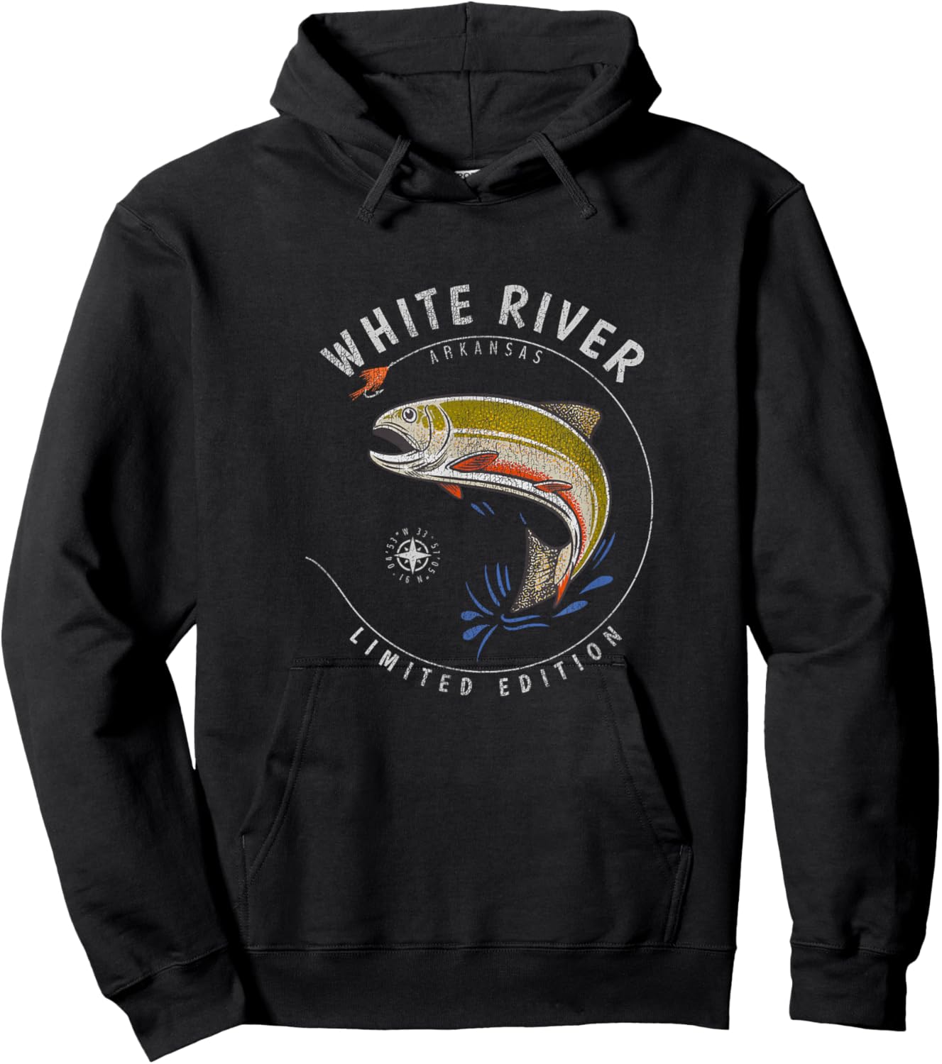 White River Arkansas Trout Fly Fishing Souvenir White River Hoodie - Hoodie | Black