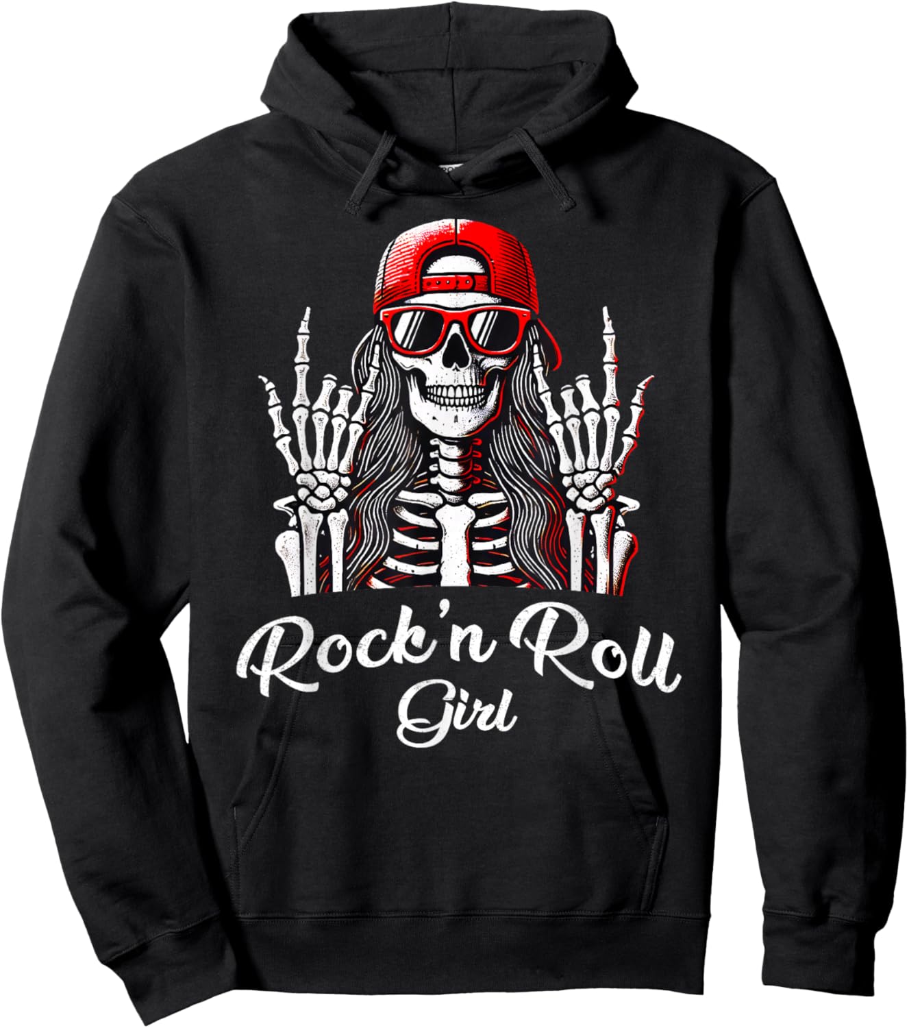 Rock'n Roll Girl, Skeleton Rocker Cool Punk Rock, Rock Music Hoodie - Hoodie | Black