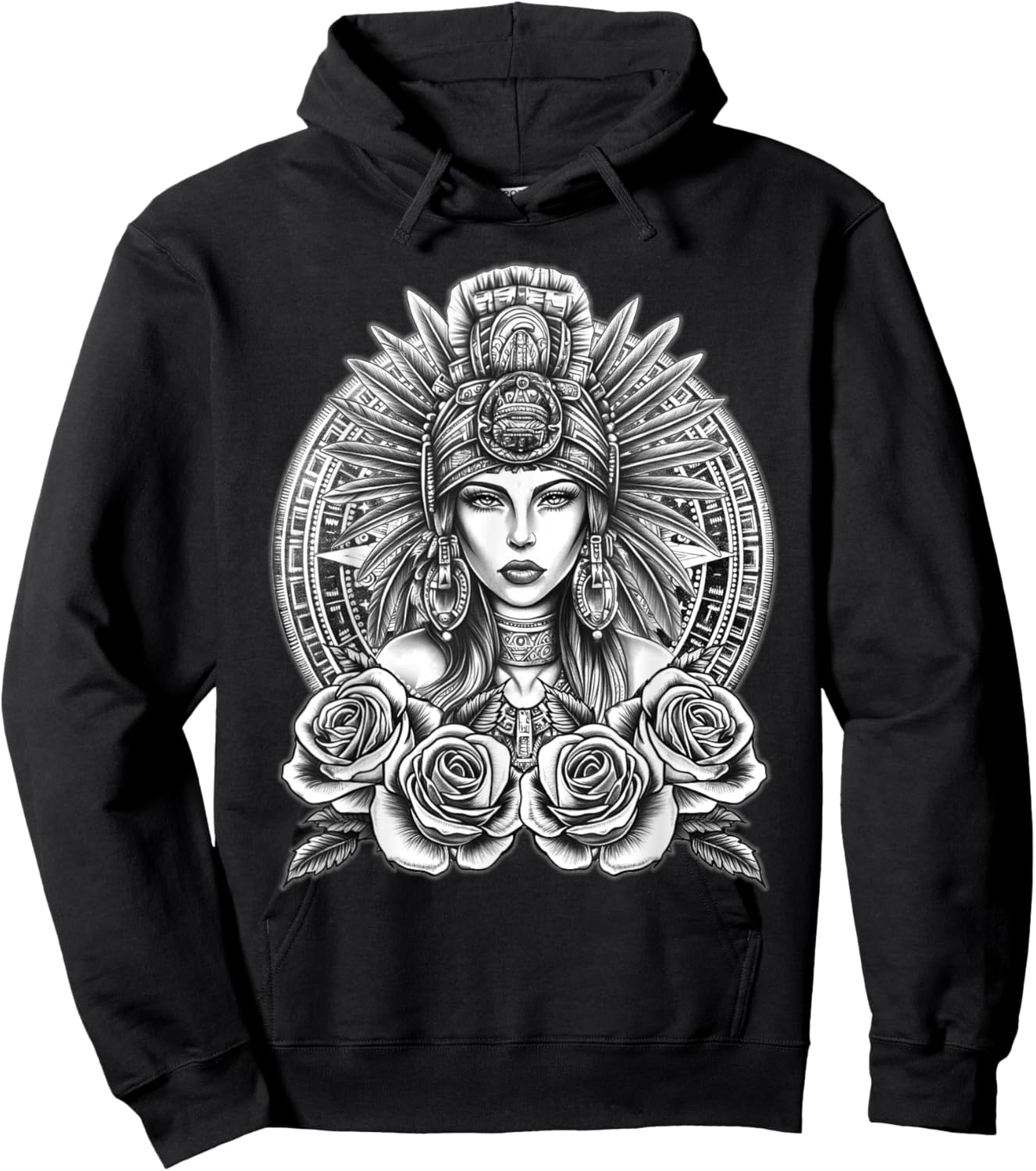 Aztec Princess Woman Chicano Mexican Aztec Calendar Hoodie - Hoodie | Black