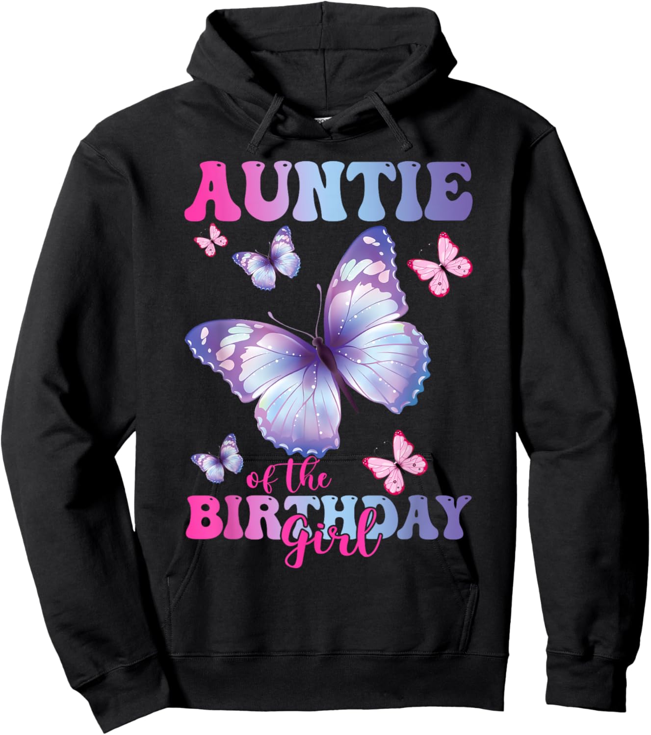 Auntie of The Birthday Girl Butterfly Party Matching Family Hoodie - Hoodie | Black