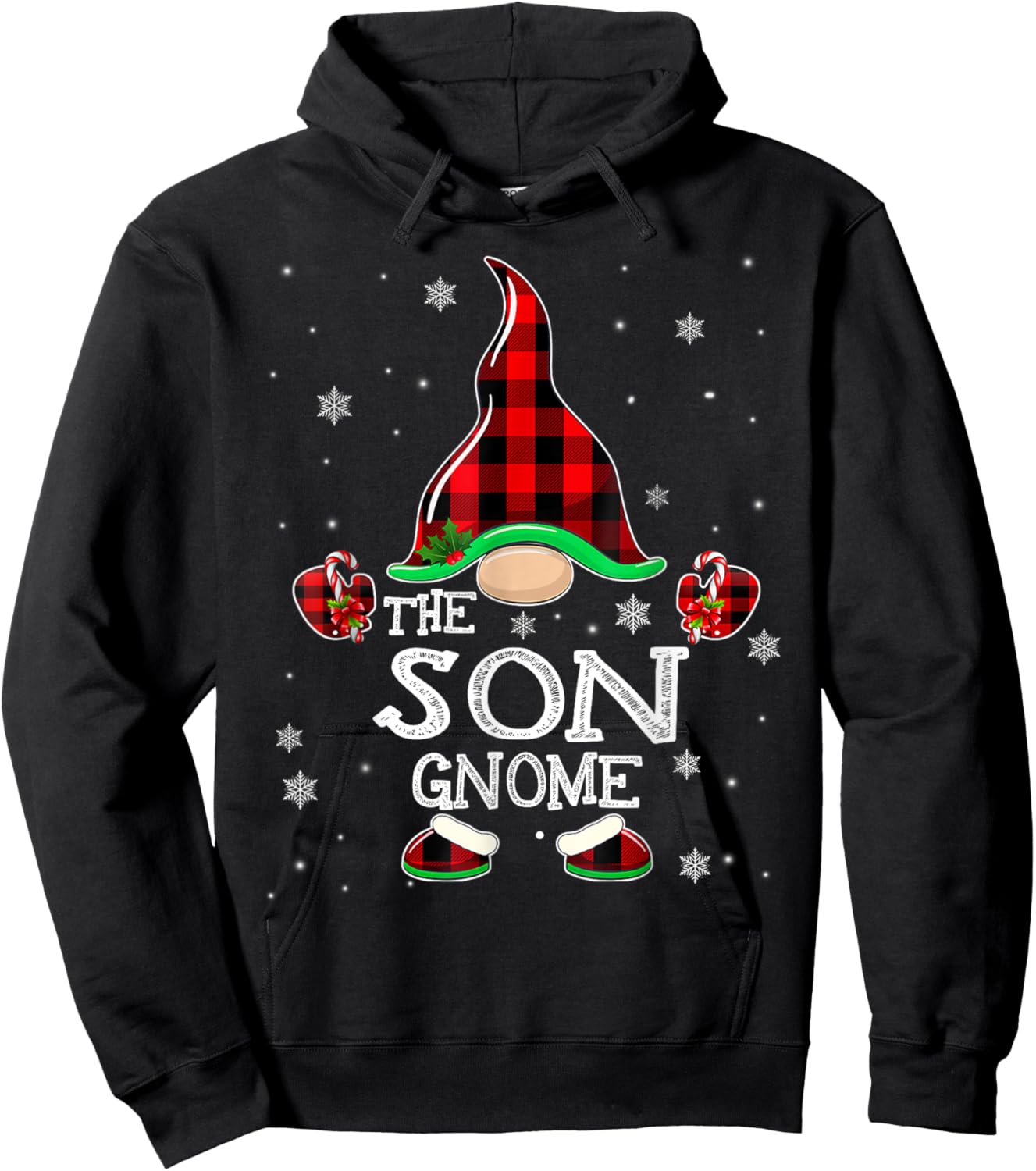 Son Gnome Buffalo Plaid Matching Family Christmas Pajama Hoodie - Hoodie | Black