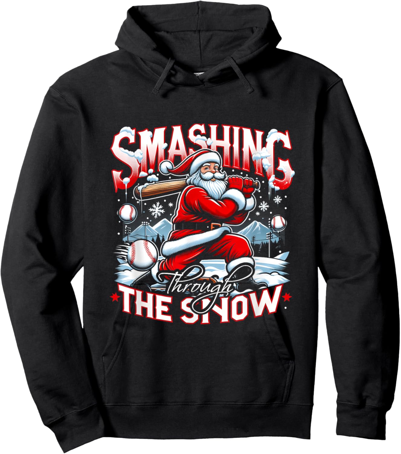 Baseball Player Christmas Santa Smashing Through Snow Hoodie - Hoodie | Black