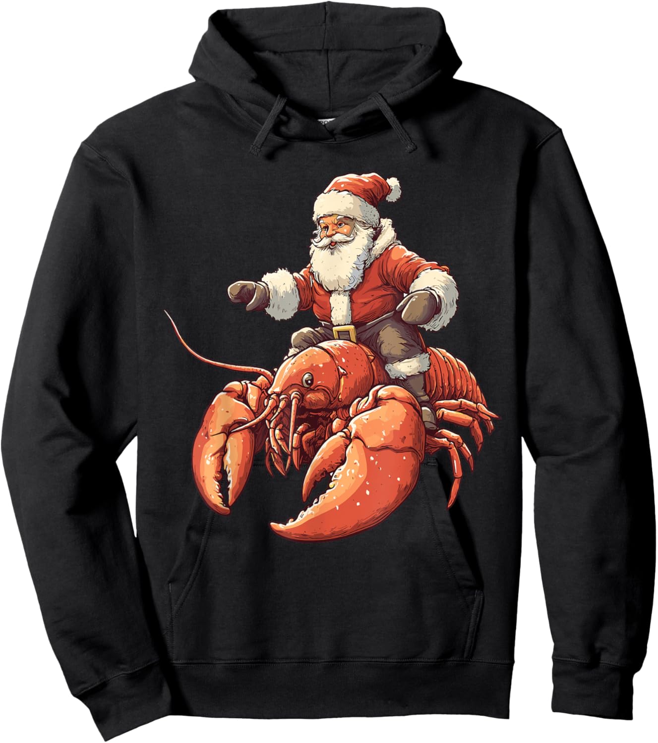 Funny Lobster Christmas Xmas Pajama Santa Riding Lobster Hoodie - Hoodie | Black