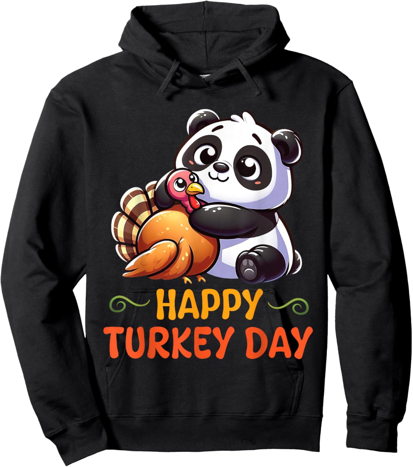 PANDA Hugging Turkey Happy Thanksgiving Turkey Day Lovers Hoodie - Hoodie | Black