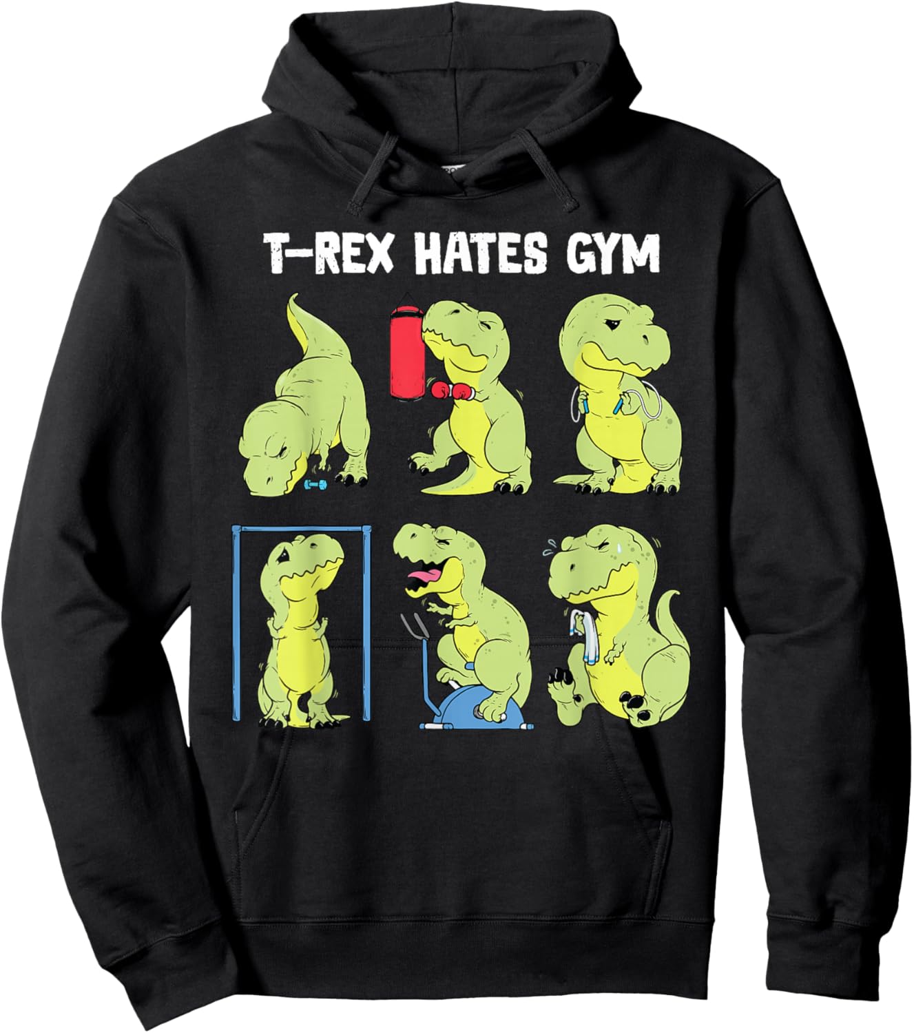 Gym Shirt Funny Dinosaur Workout Gym Fitness T-Rex Hates Gym Hoodie - Hoodie | Black