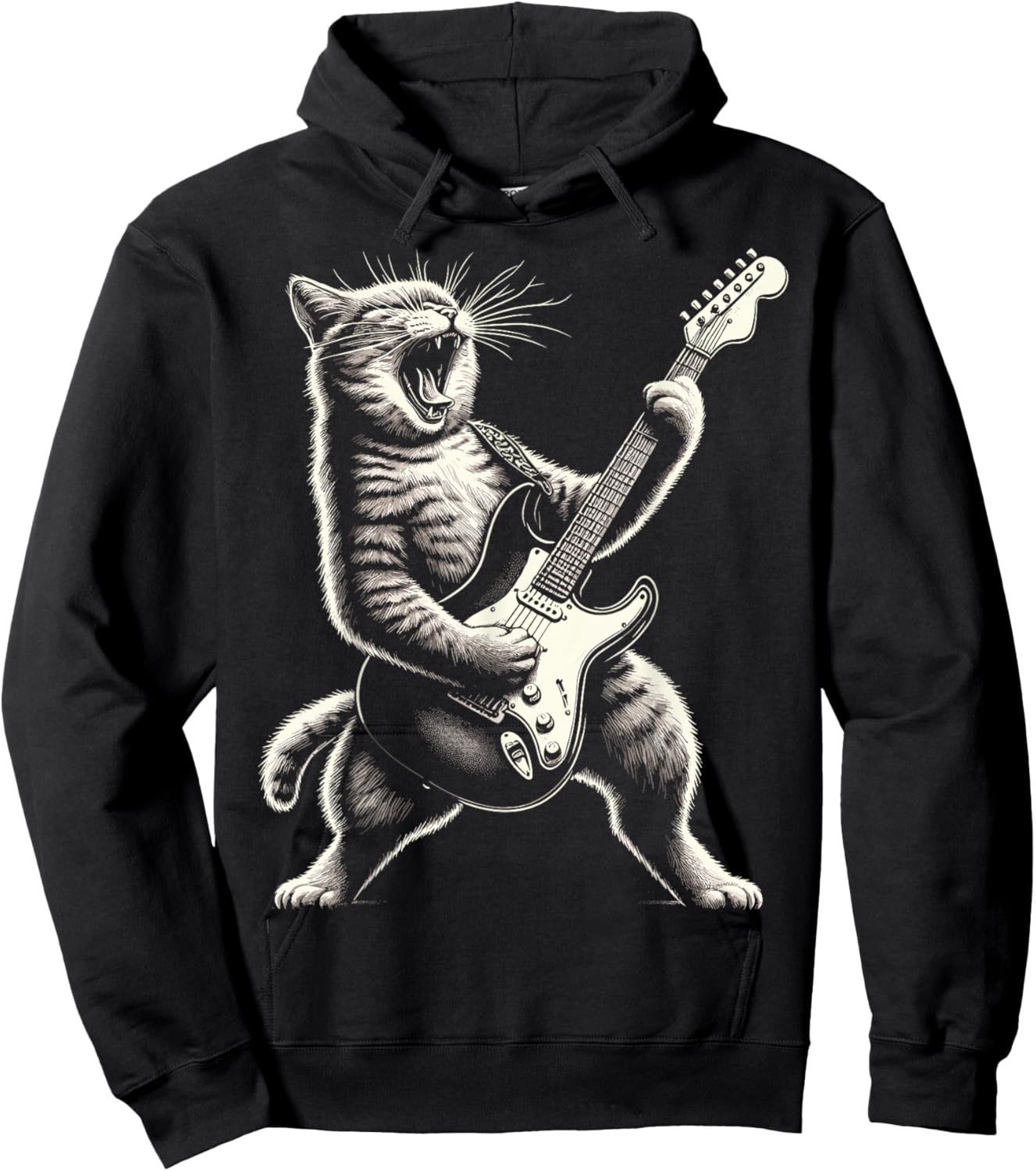 Cat Playing Guitar Rock and Roll Hoodie - Hoodie | Black