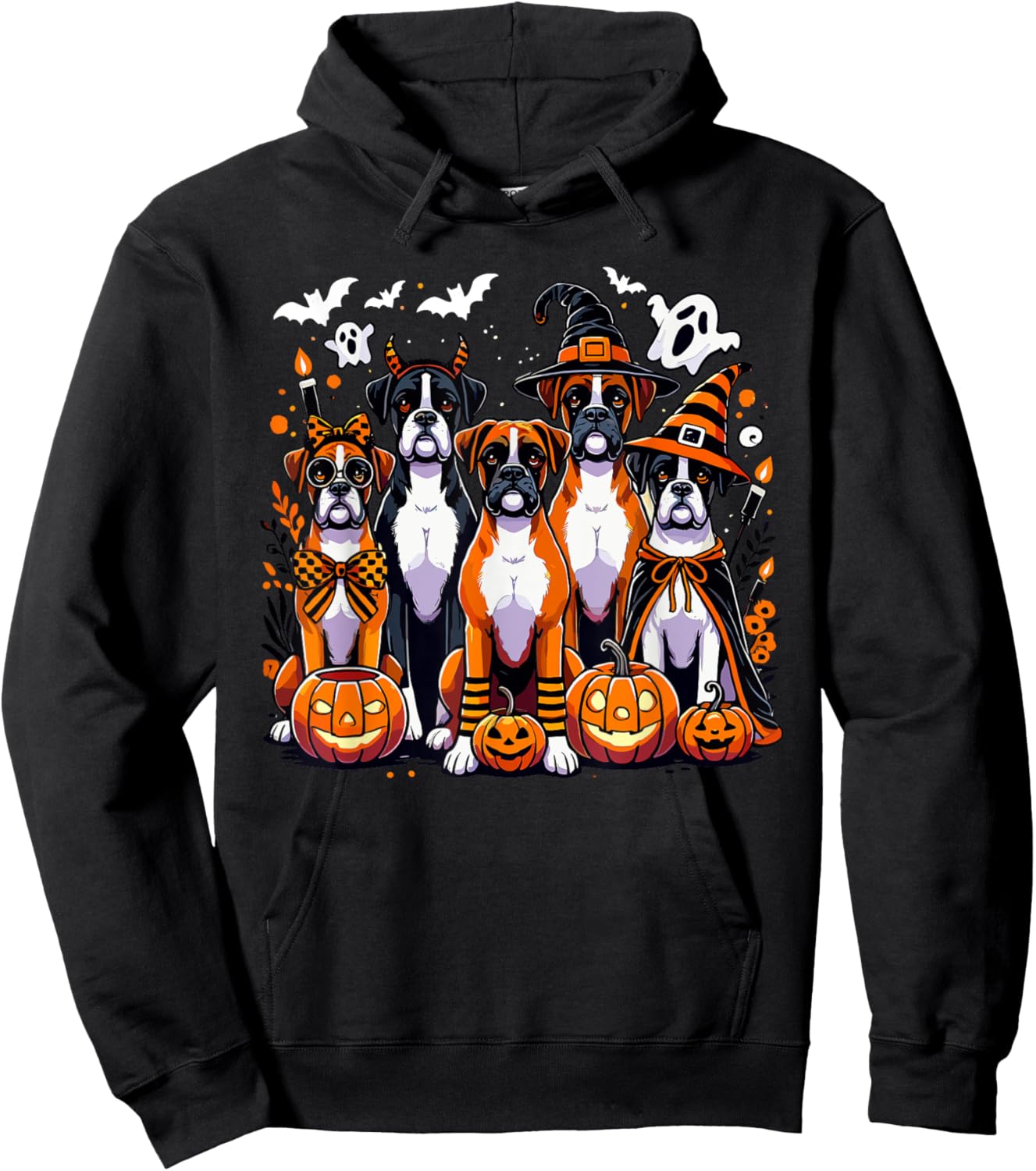 Boxer Halloween Costume, Dog Ghost Witch Hat Men Women Kids Hoodie - Hoodie | Black