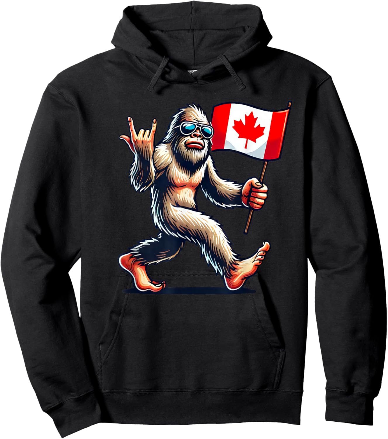 Funny Canadian BigFoot, Rock'N Roll Canada Day, Maple Flag Hoodie - Hoodie | Black