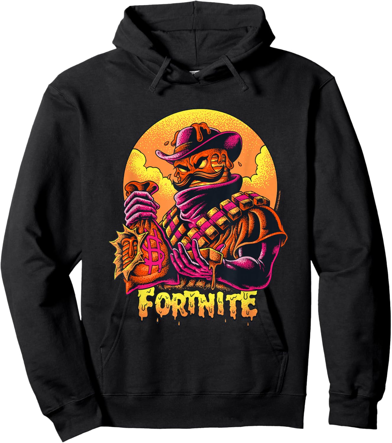 Fortnite Iconic Mancake Cowboy Distressed Big Chest Portrait Hoodie - Hoodie | Black