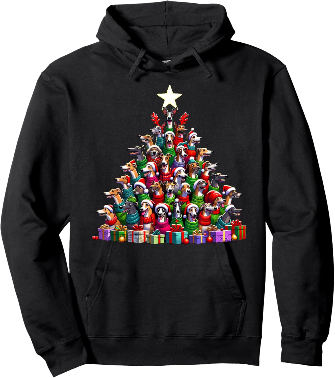 Christmas Tree Italian Greyhound Italian Sighthound Iggy Hoodie - Hoodie | Black