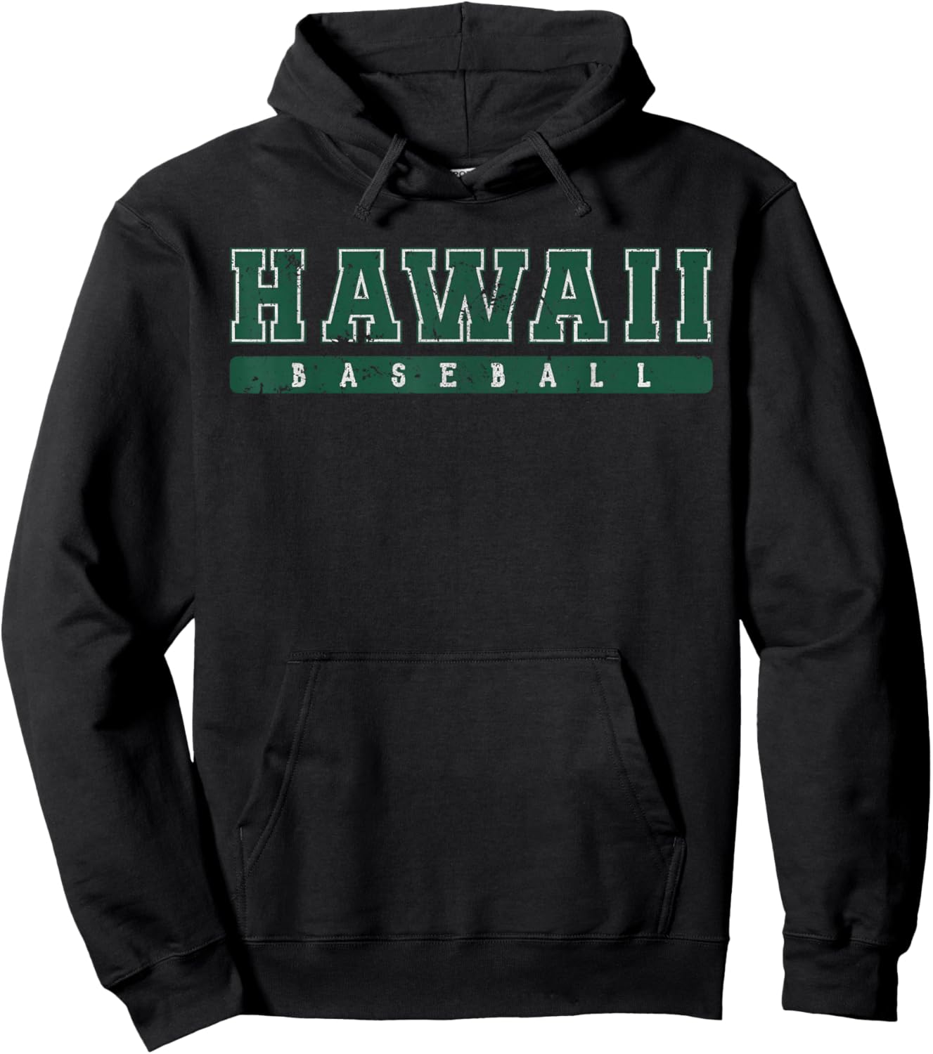 Hawaii Baseball Green Vintage Text Hoodie - Hoodie | Black