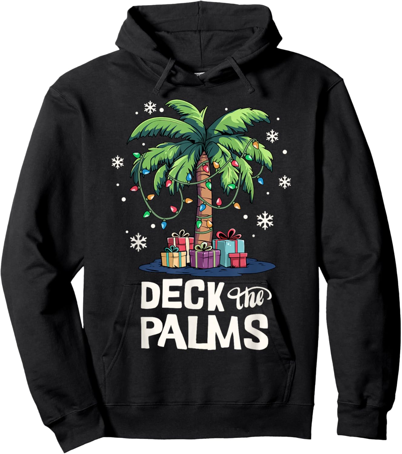 Deck The Palms Family Vacation Tropical Palm Tree Christmas Hoodie - Hoodie | Black