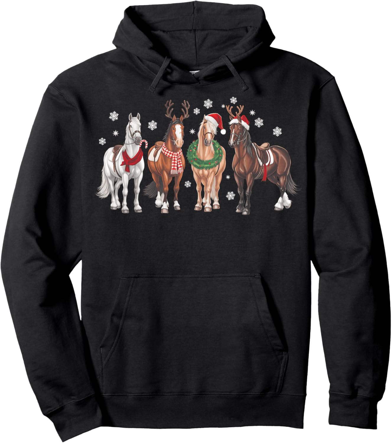 Xmas Horse Lover Santa Hat Christmas Holiday Pajamas Retro Hoodie - Hoodie | Black