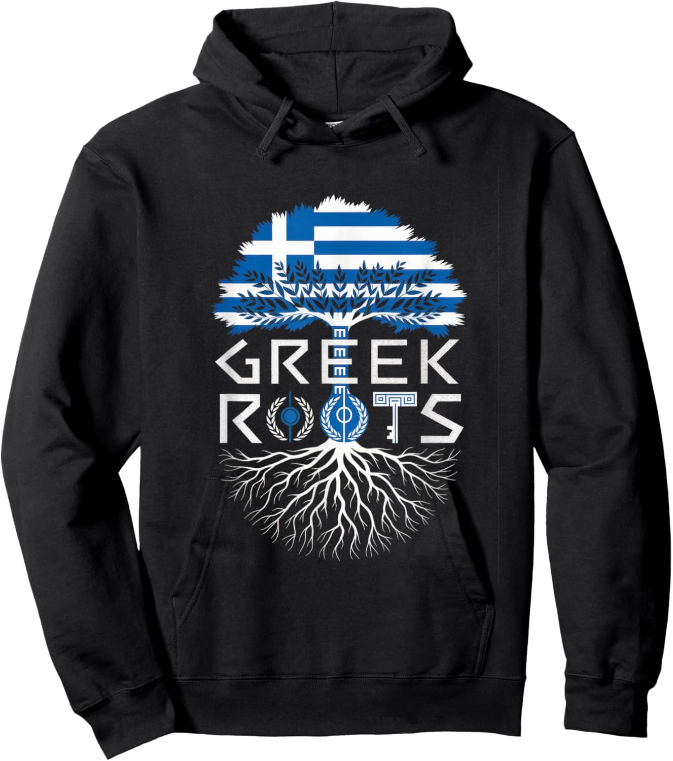 Greek Roots - Greece Flag Colors Family Tree Souvenir Hoodie - Hoodie | Black