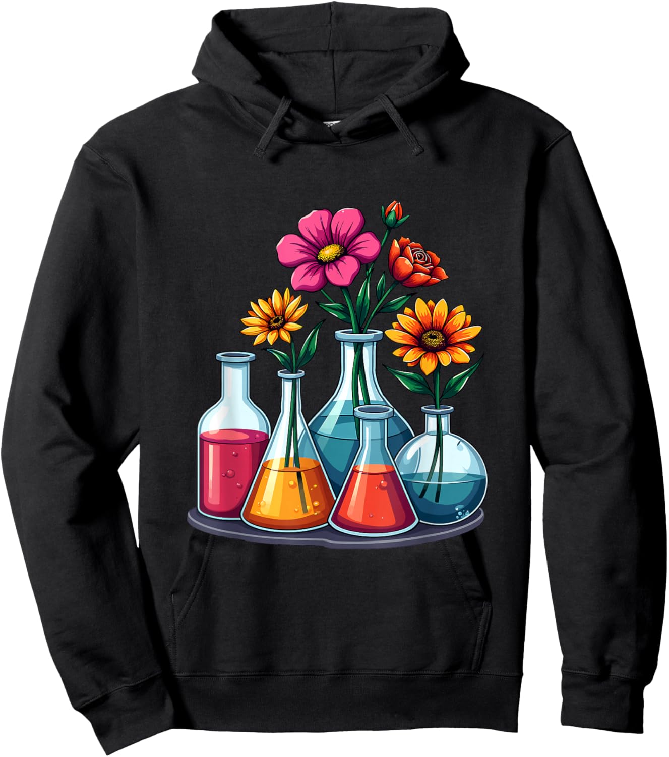 Floral Beakers Chemistry Scientist Medical Lab Technician Hoodie - Hoodie | Black