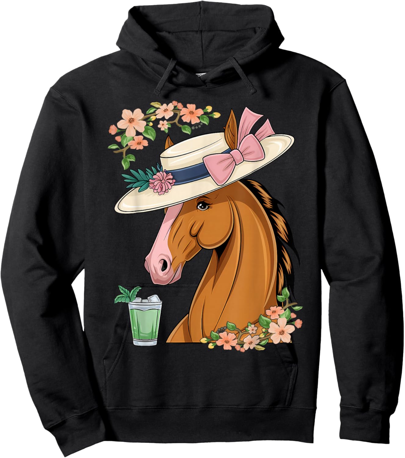 Funny Horse Derby Party Blue Round Neck Hoodie - Hoodie | Black