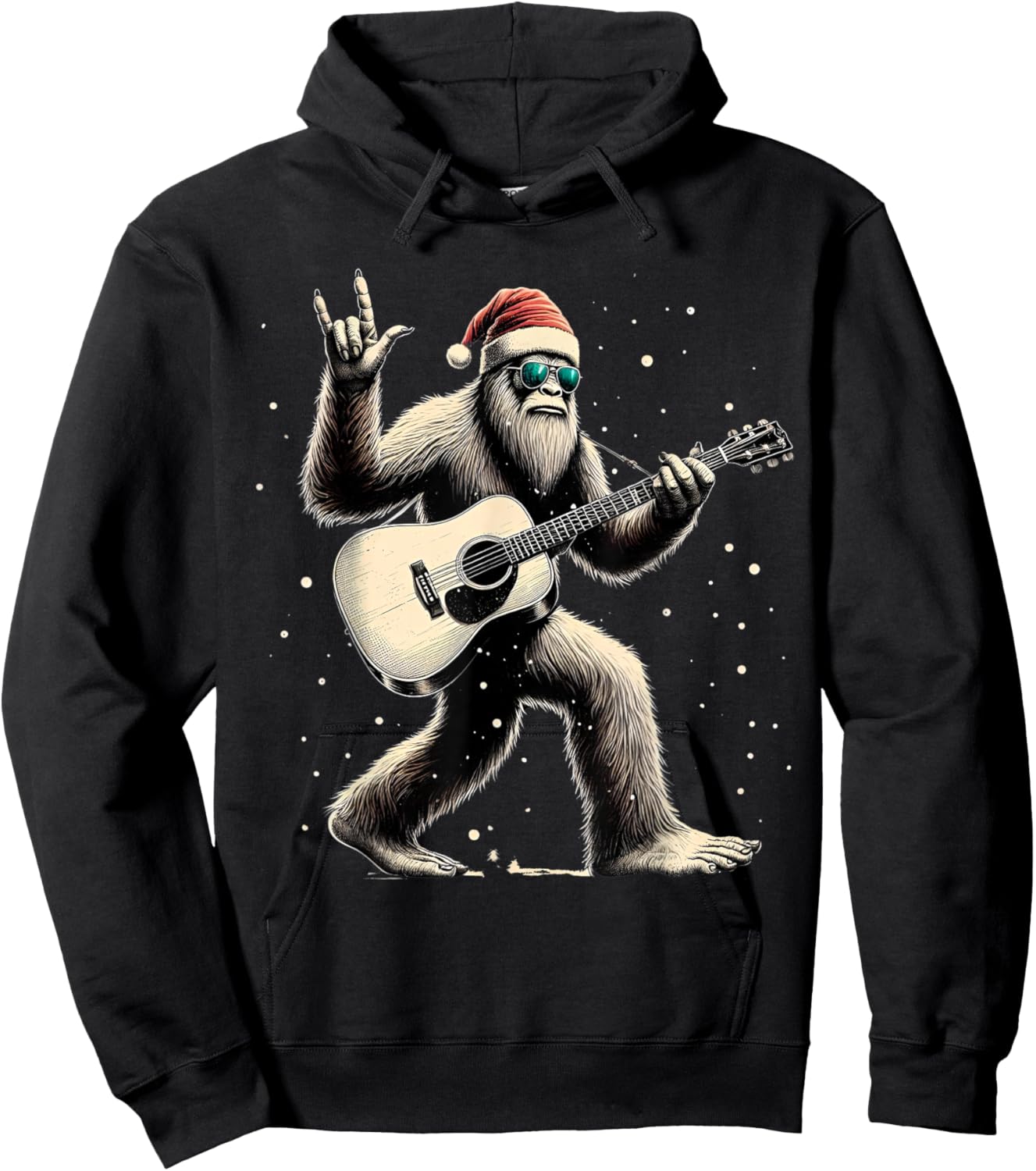 Funny Bigfoot Santa Hat Christmas Bigfoot Playing Guitar Hoodie - Hoodie | Black