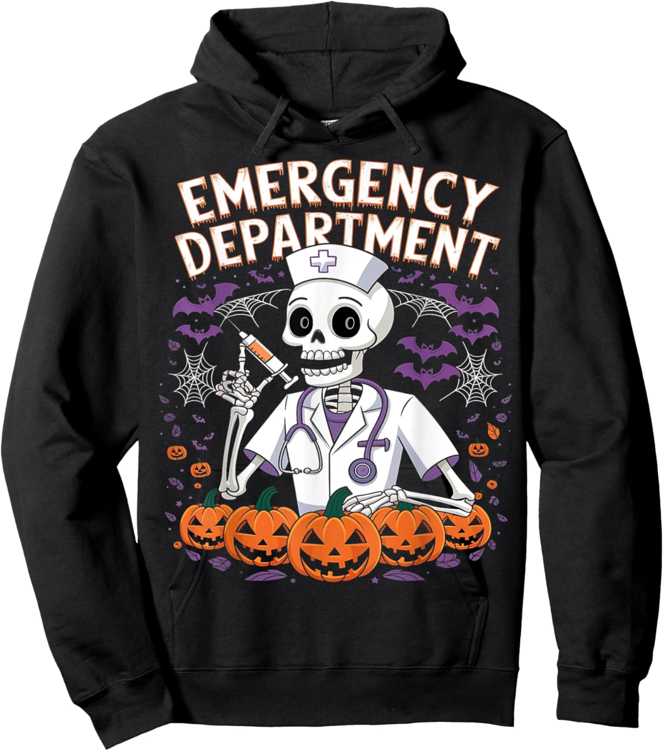 Emergency Department Skeleton ER Nurse Funny Halloween Hoodie - Hoodie | Black