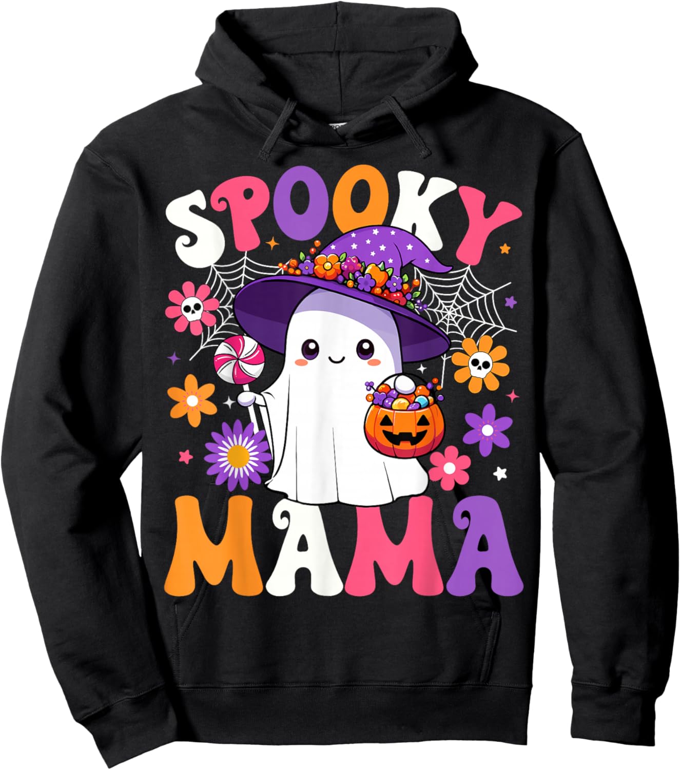 Groovy Spooky Mama Halloween Ghost Pumpkin Halloween Mom Hoodie - Hoodie | Black