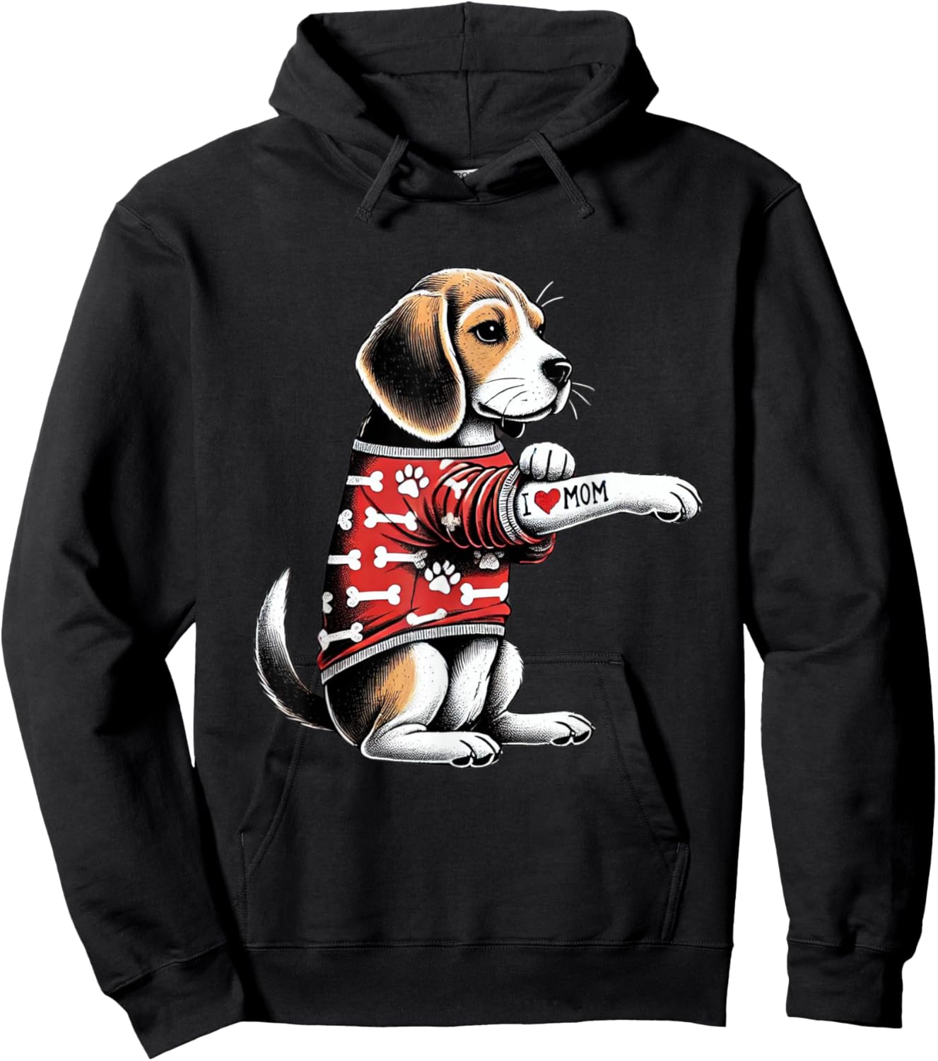 Funny I Love Mom Tattoo Beagle Mom Hoodie - Hoodie | Black