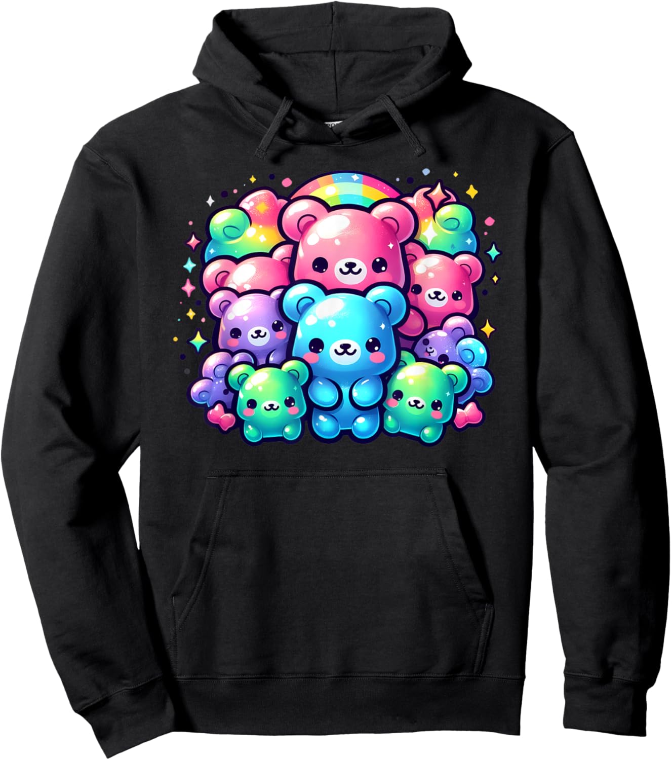 Cute Gummy Bear Rainbow Kawaii Aesthetic Teens Boys Girls Hoodie - Hoodie | Black