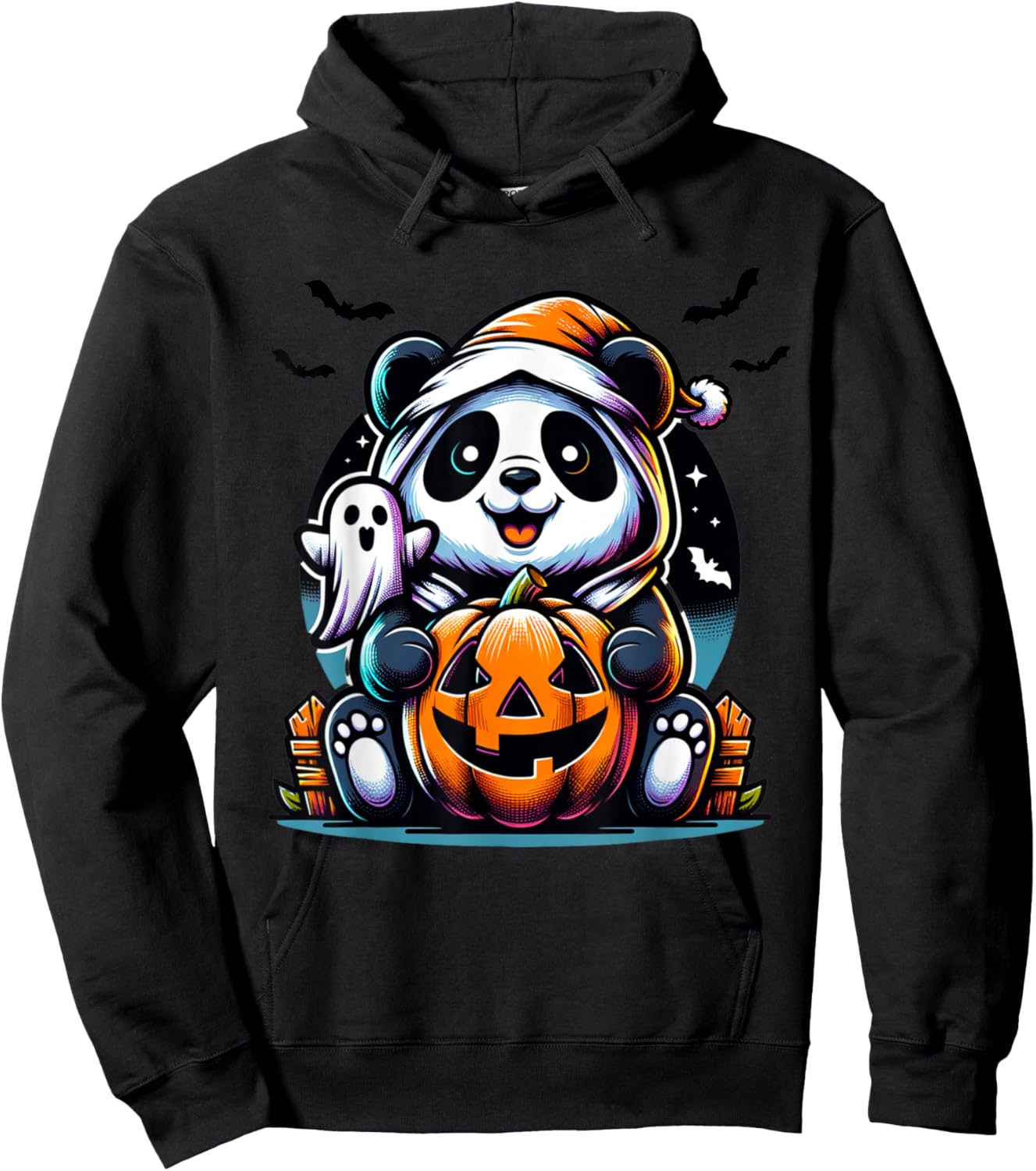 Happy Spooky Panda Ghost Halloween Costume Funny Horror Hoodie - Hoodie | Black