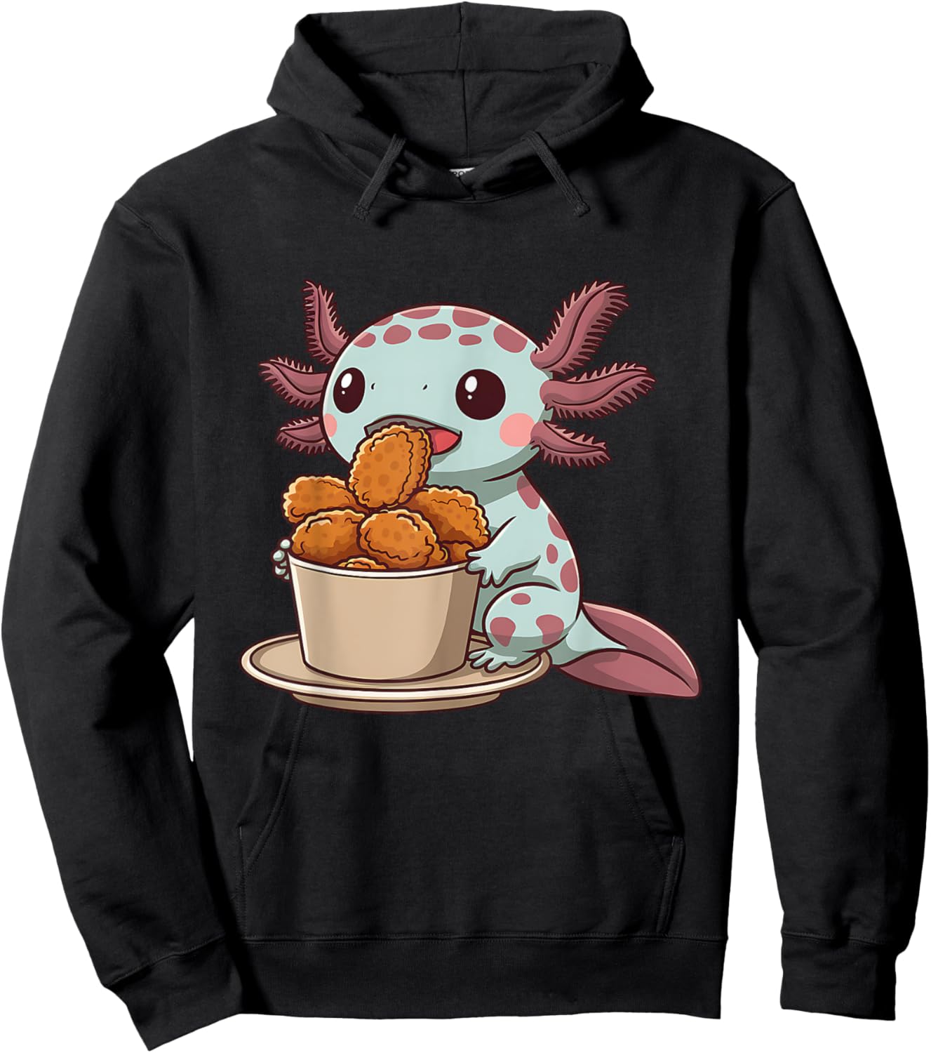 Cute Axolotl Kawaii Animal Lover Print -Adults and Kids Black Small Modern Cartoon Animal Themed Hoodie - Hoodie | Black
