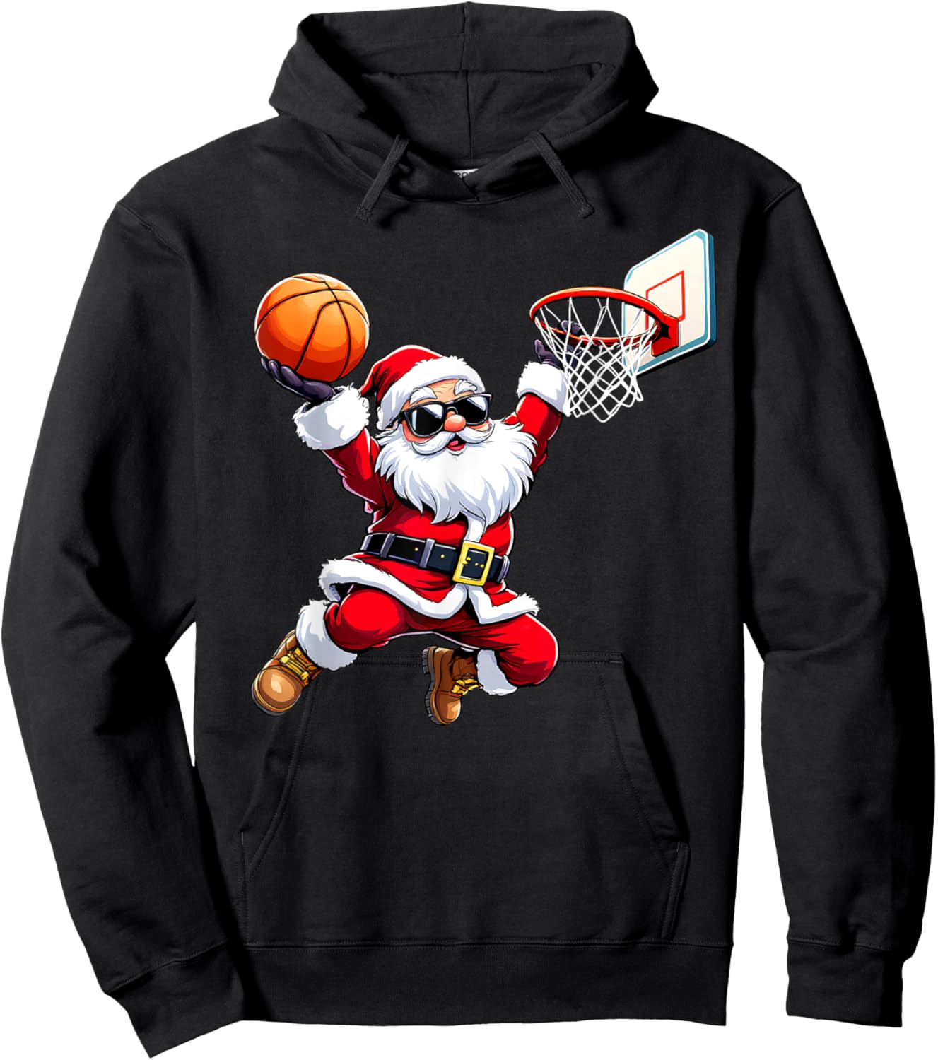 Christmas Santa Claus Dunking A Basketball Boys Kids Hoodie - Hoodie | Black