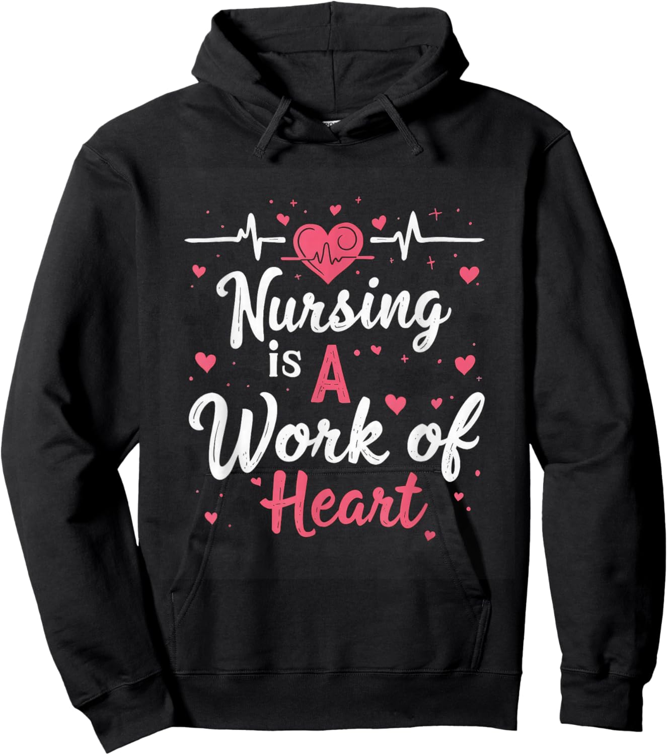 Nursing Is A Work Of Heart Nurse Heartbeat Healthcare Hoodie - Hoodie | Black