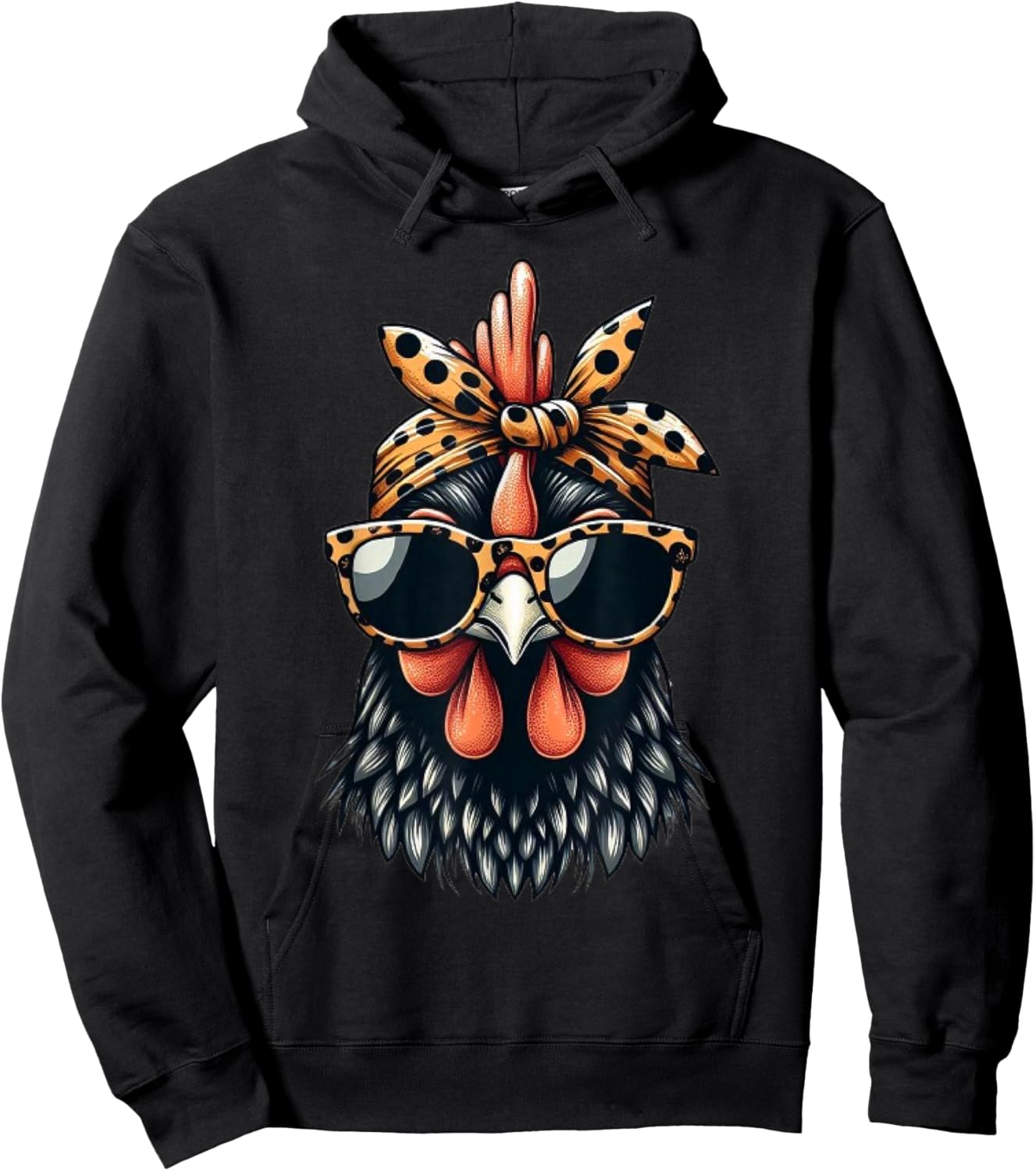 Cute Women Girl Chicken Leopard Bandana Headband Glasses Hoodie - Hoodie | Black
