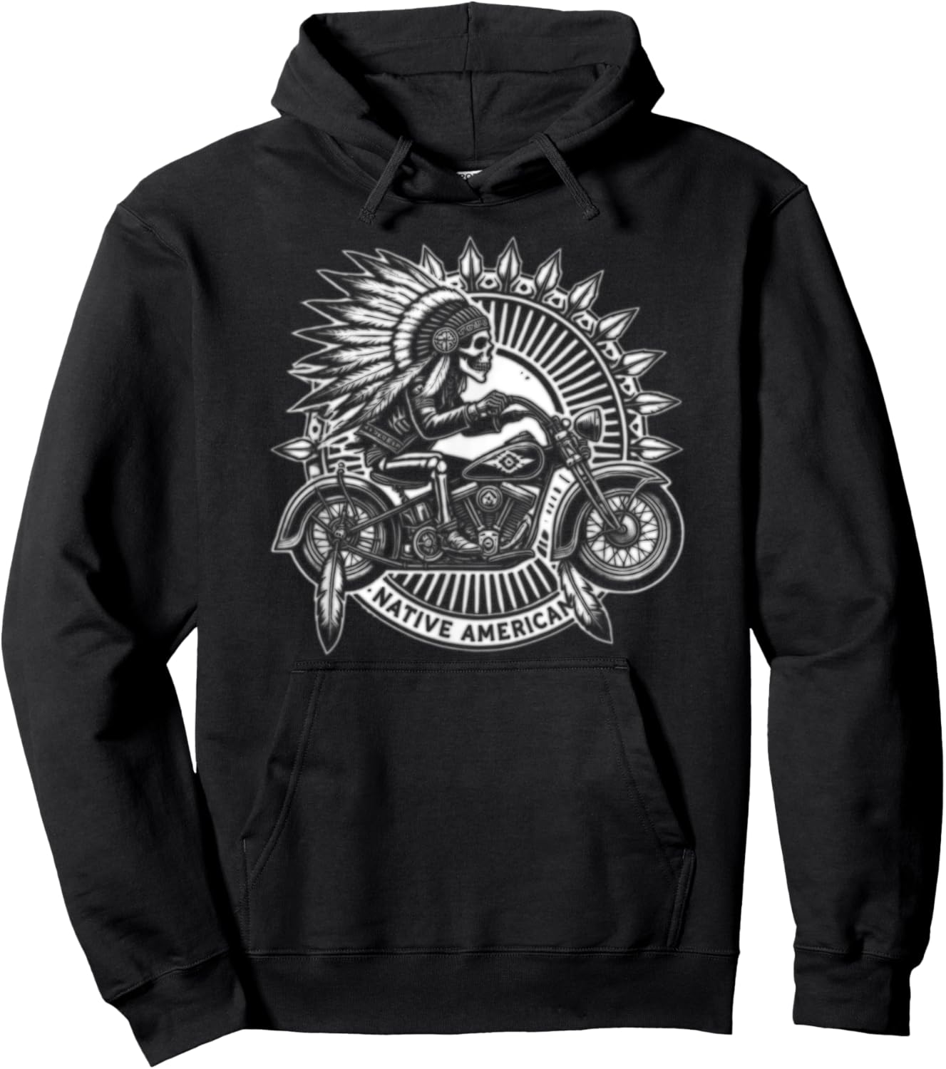 Native American Indian Chief Skeleton Motorcycle Biker Hoodie - Hoodie | Black