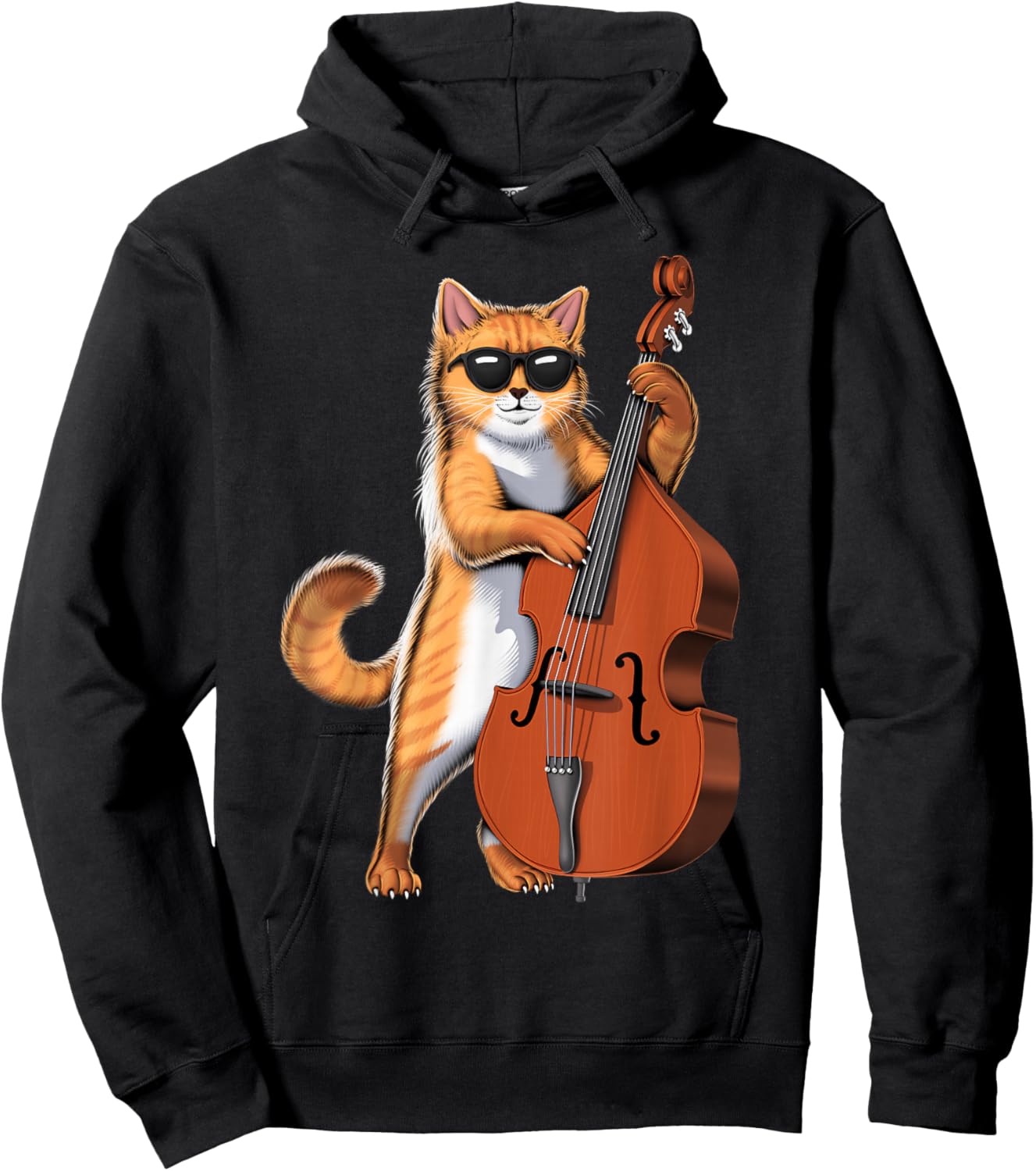 Cat Double Bass Player Contrabass Jazz Musician Hoodie - Hoodie | Black