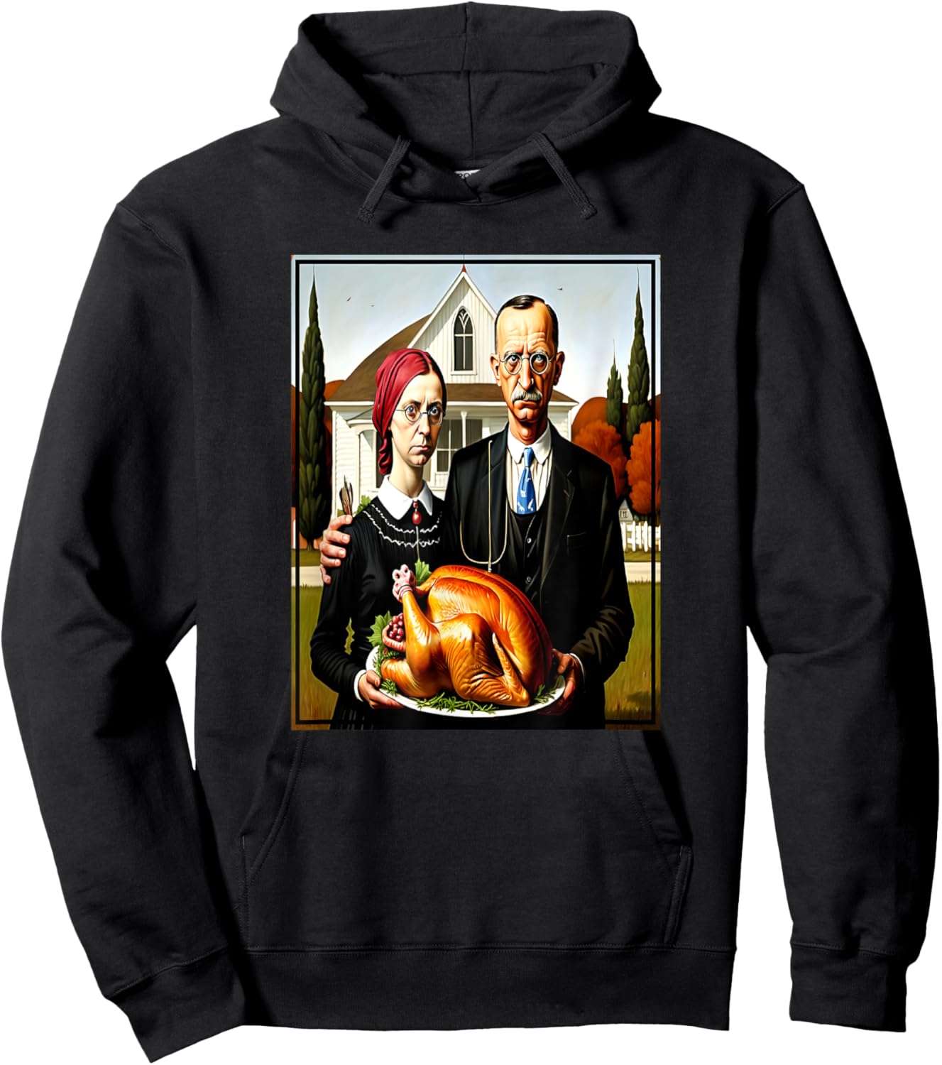 Thanksgiving Dinner American Gothic Parody Painting Hoodie - Hoodie | Black