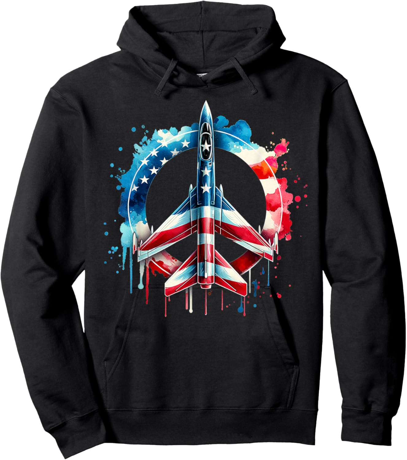 Flying Jet American Flag Peace Sig USA Patriotic July 4th Hoodie - Hoodie | Black