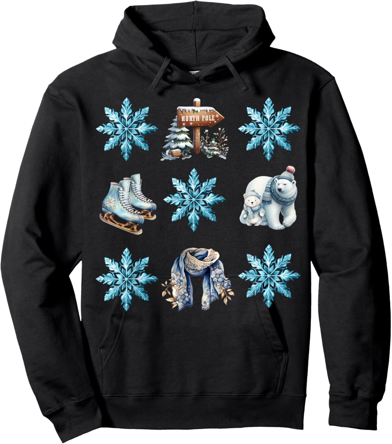 Skate Winter Wonderland Snowflake Icy Blue Christmas Hoodie - Hoodie | Black