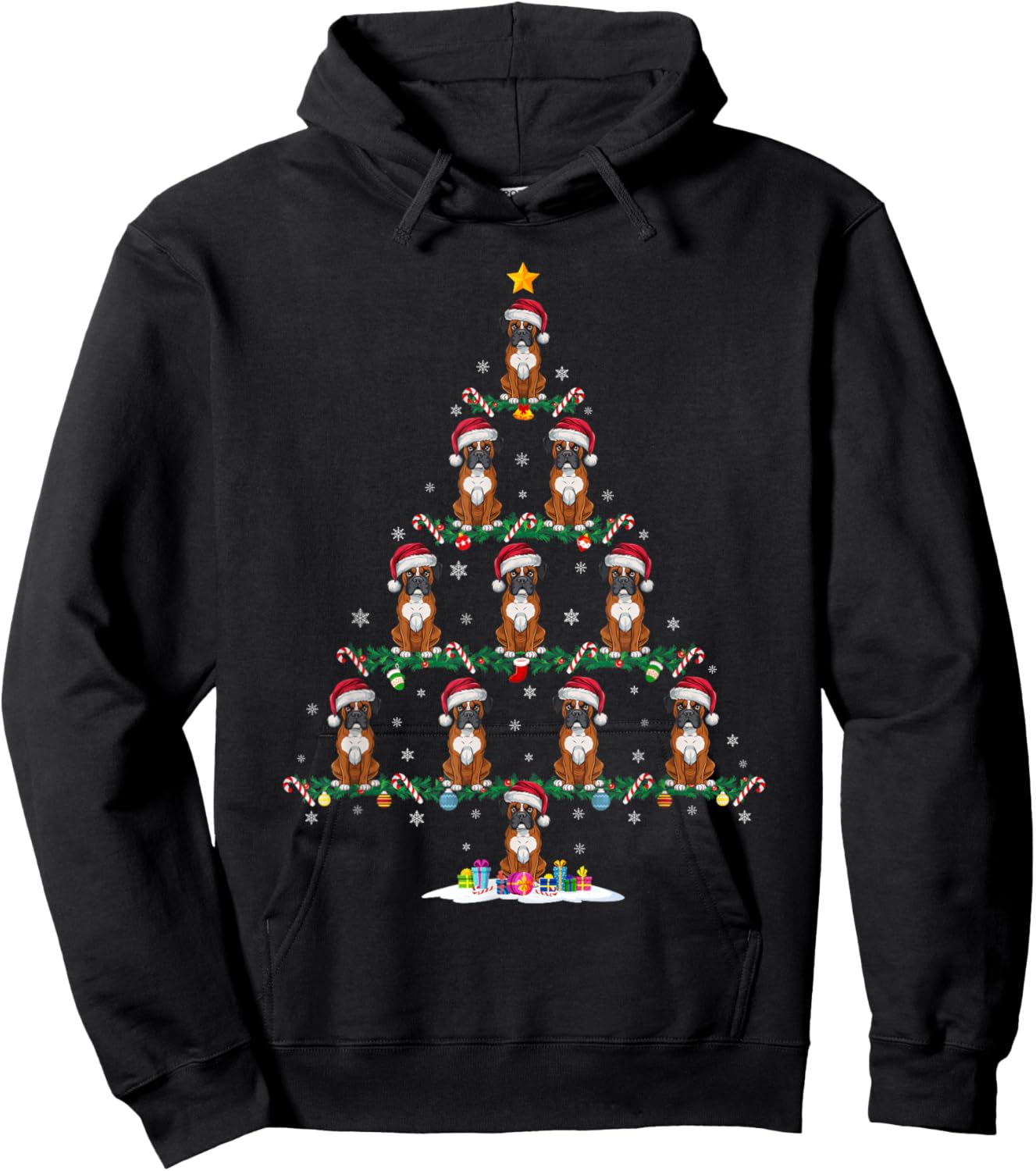 Boxer Dog Christmas Tree Pajama Men Women Kids Ugly Xmas Hoodie - Hoodie | Black