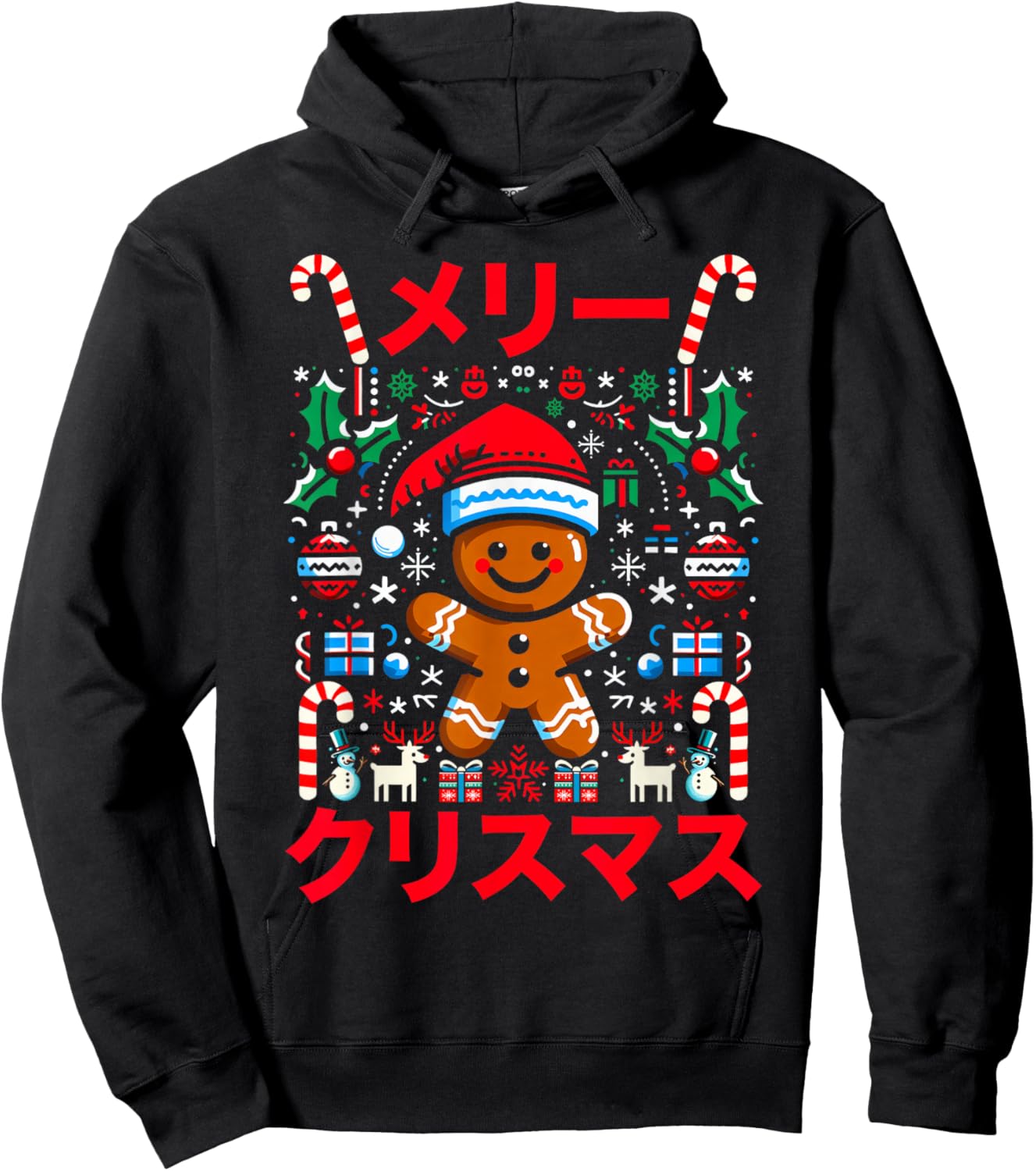 Gingerman Christmas Anime Kawaii Meri Kurisumasu Japanese Hoodie - Hoodie | Black