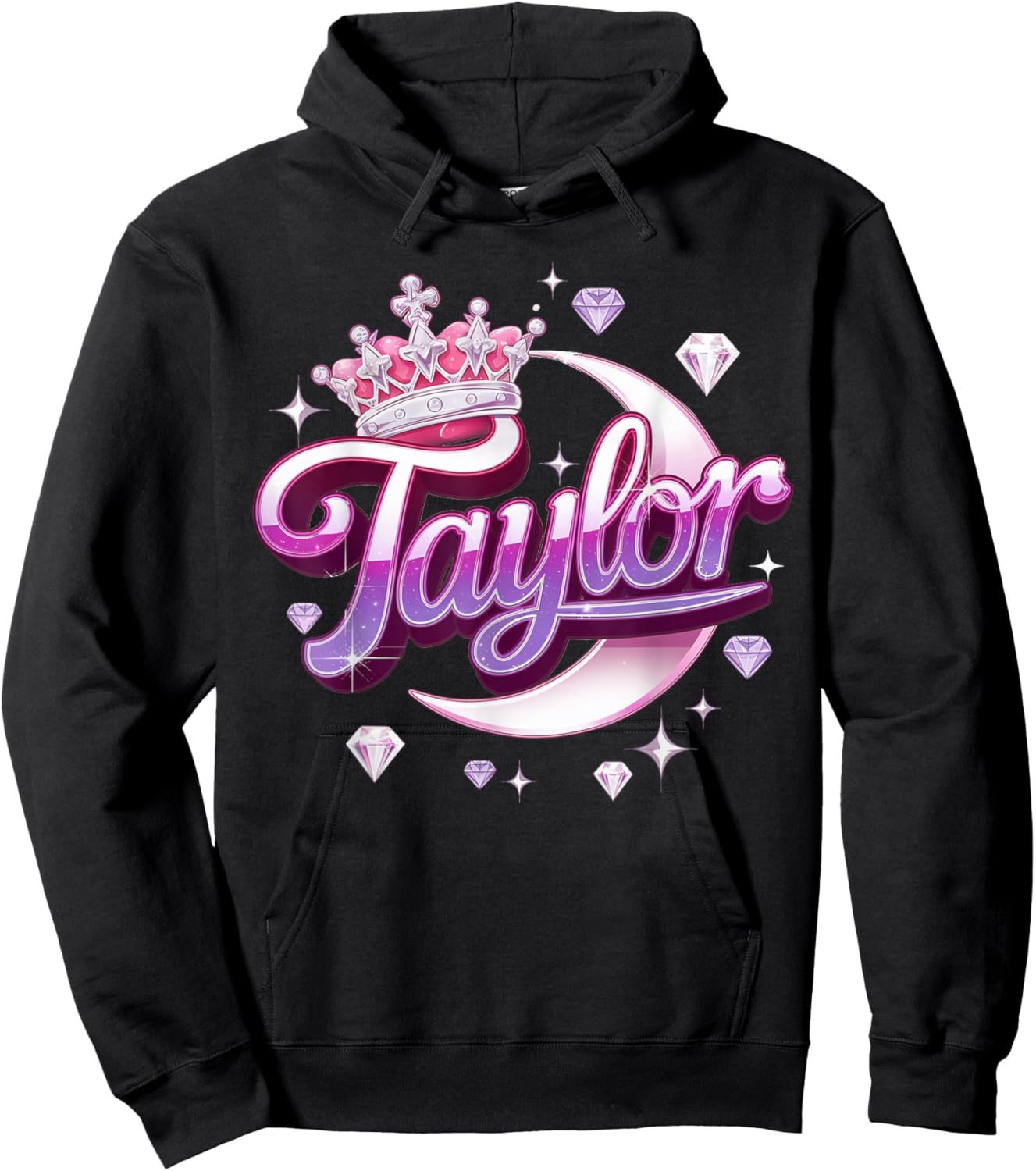 Girl Retro Taylor First Name Personalized Groovy 80's Pink Hoodie - Hoodie | Black
