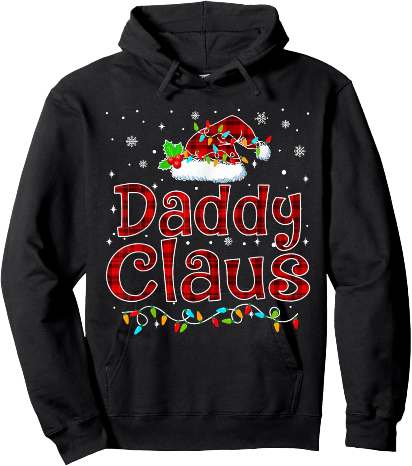 Daddy Claus Christmas Pajama Matching Family Xmas Lights Hoodie - Hoodie | Black