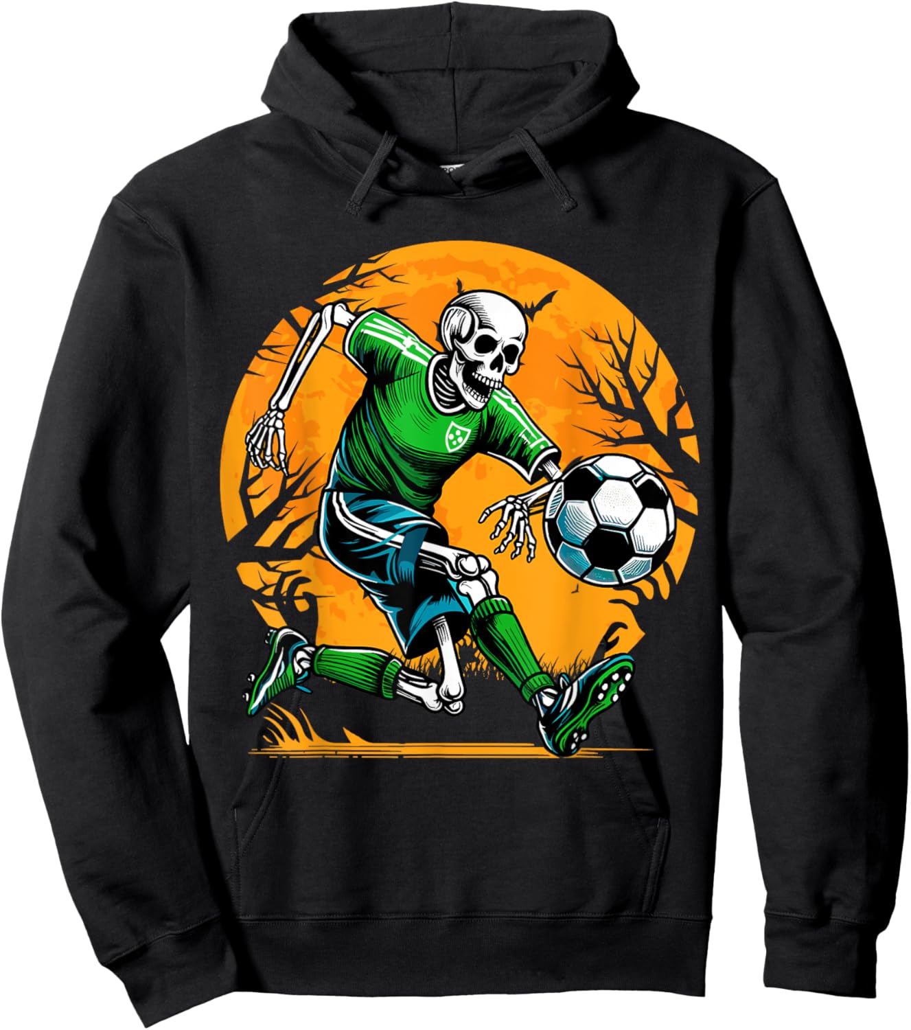 Soccer Skeleton Halloween Football Spooky Boys Soccer Player Hoodie - Hoodie | Black