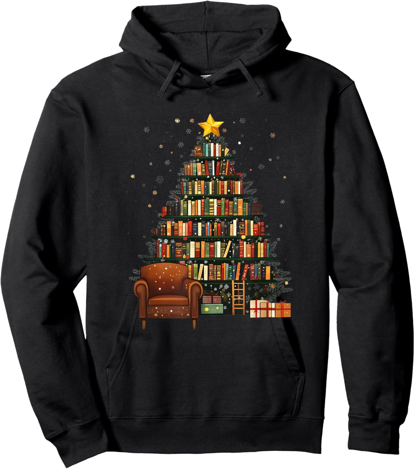 Christmas Tree Bookshelf - Book Lover Library Hoodie - Hoodie | Black