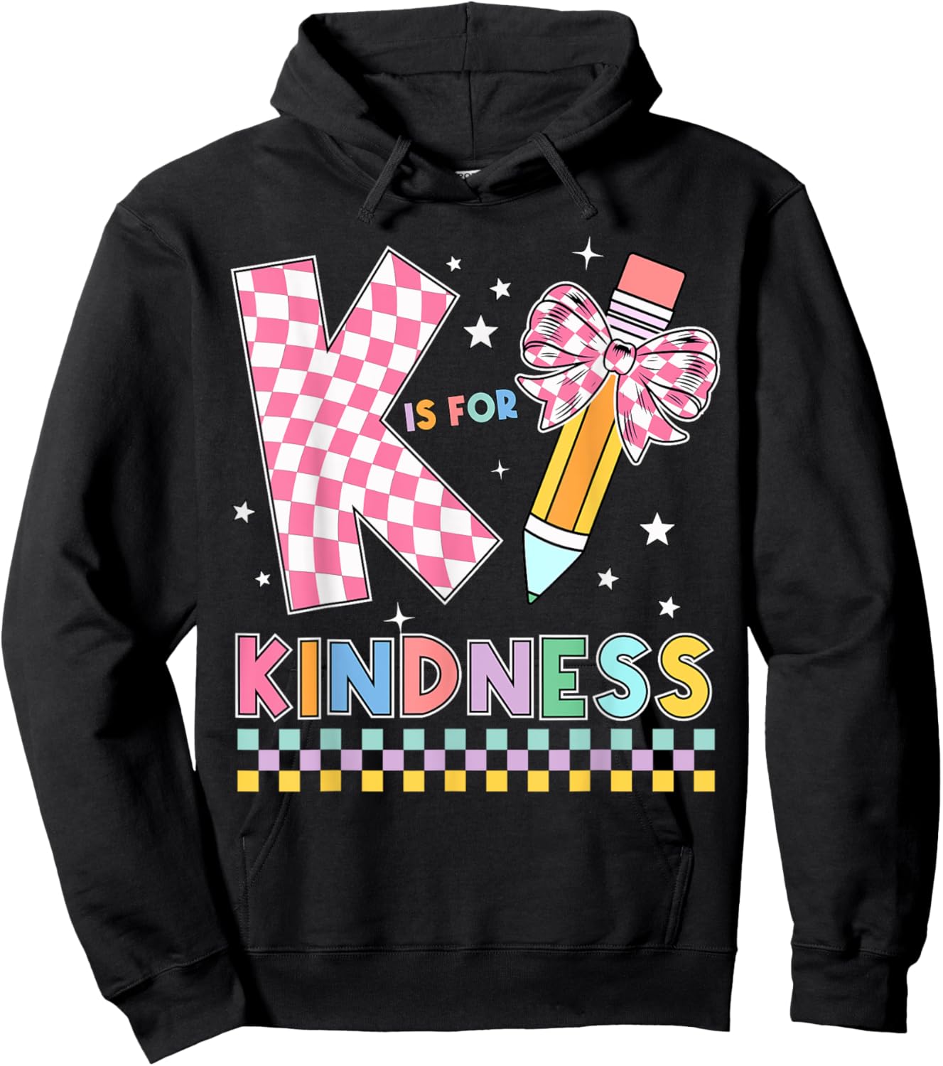 K is for Kindness Cute Pencil Bow Teacher Be Kind Hoodie - Hoodie | Black