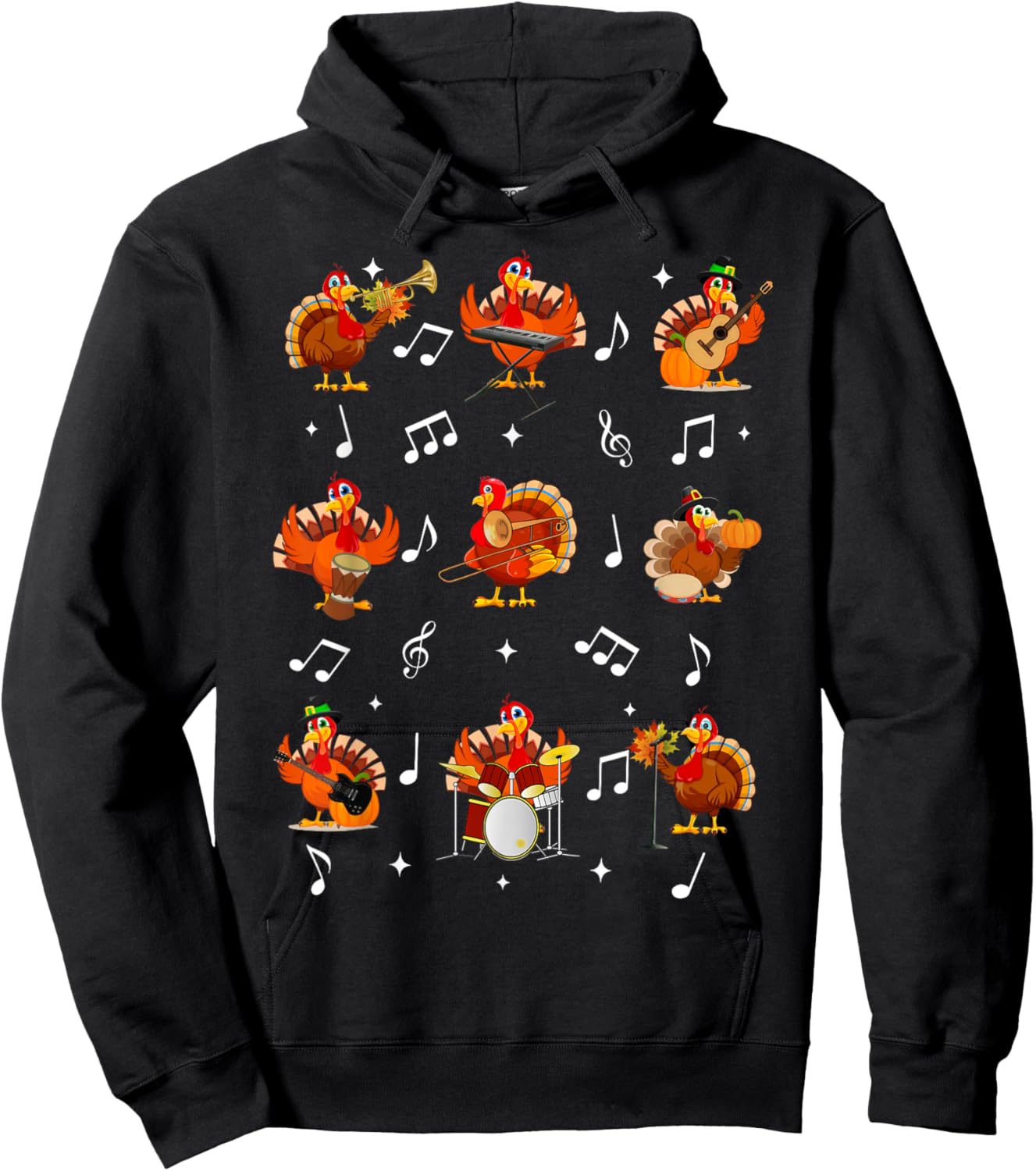 Turkey Squad Music Note Music Teacher Thanksgiving Hoodie - Hoodie | Black