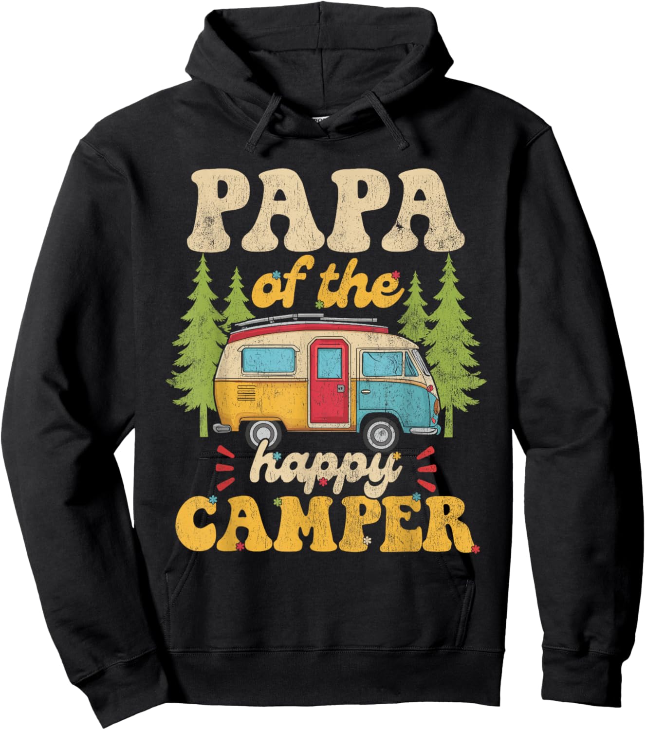 Papa of Happy Camper 1st Birthday Party Retro Papa Hoodie - Hoodie | Black