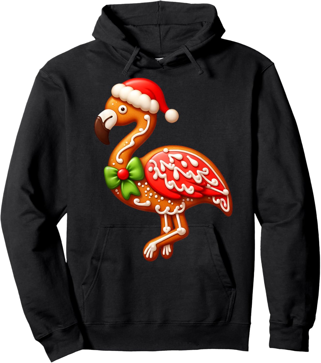 Funny Gingerbread Man Flamingo Christmas Kids Hoodie - Hoodie | Black