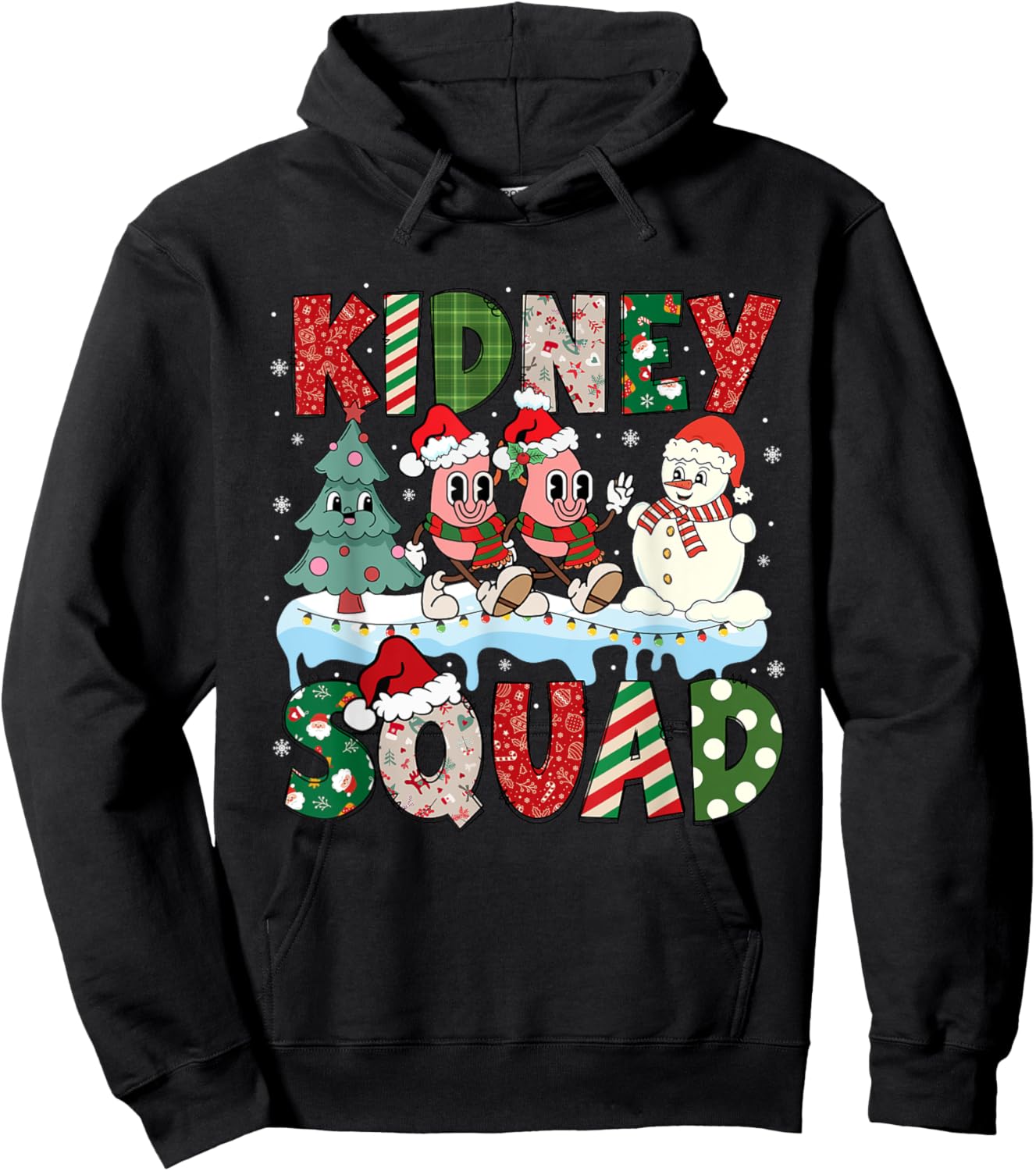 Kidney Squad Xmas Tree Snowman Dialysis Nurse Christmas Hoodie - Hoodie | Black