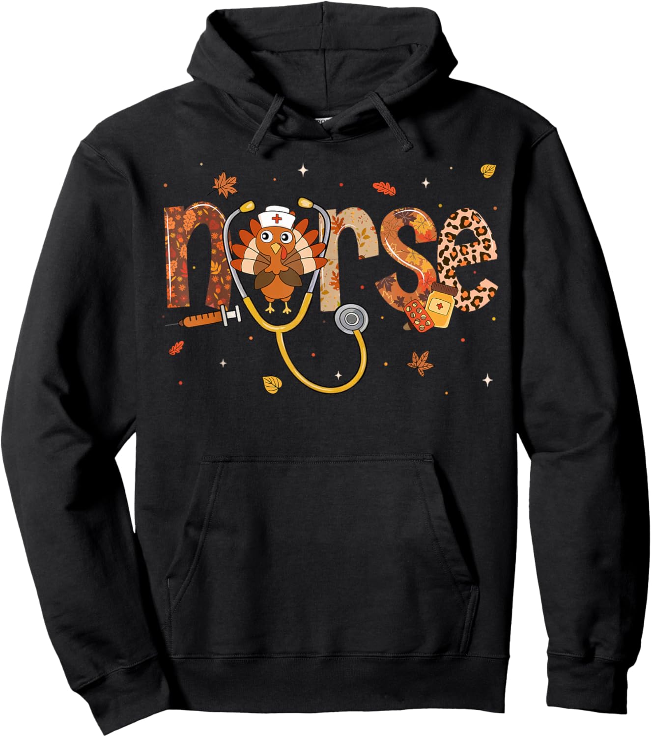 Thanksgiving Nurse Shirts Women Girls Turkey Fall Scrub Top Hoodie - Hoodie | Black