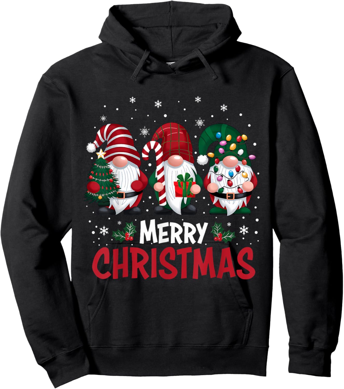 Merry Christmas Gnomes Family Xmas Festive Holiday Gnome Hoodie - Hoodie | Black
