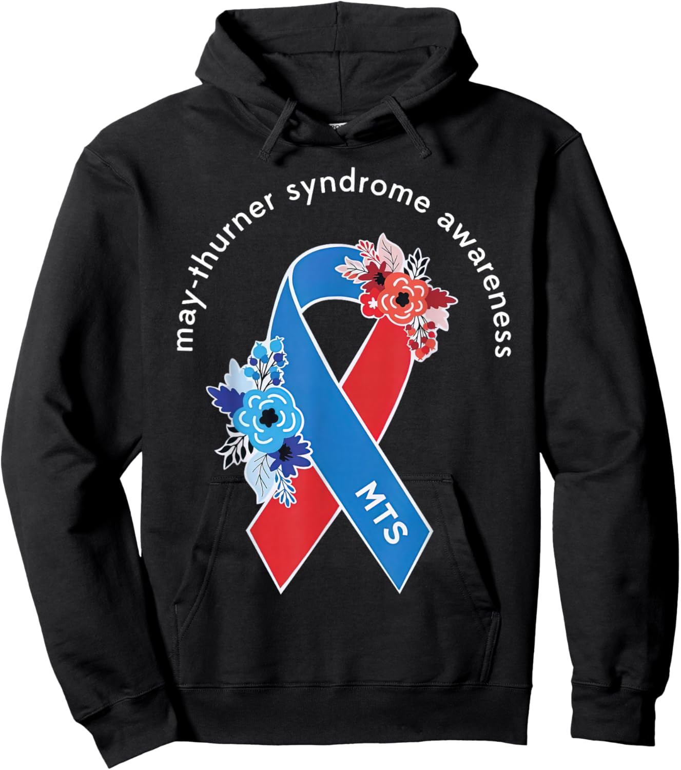 May-Thurner Syndrome Awareness May Thurner MTS Ribbon Floral Hoodie - Hoodie | Black