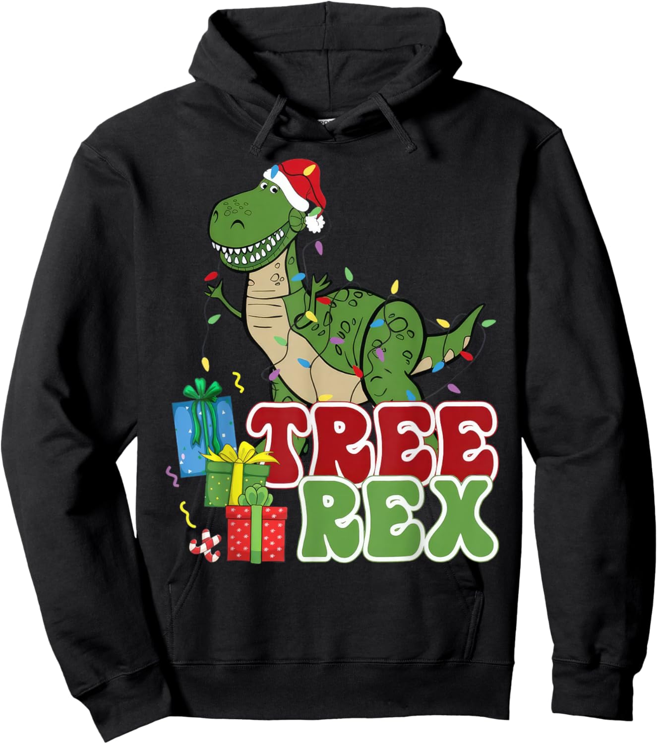 Dinosaur Tree Rex Christmas Men Boys Kids Toddler Xmas Light Hoodie - Hoodie | Black